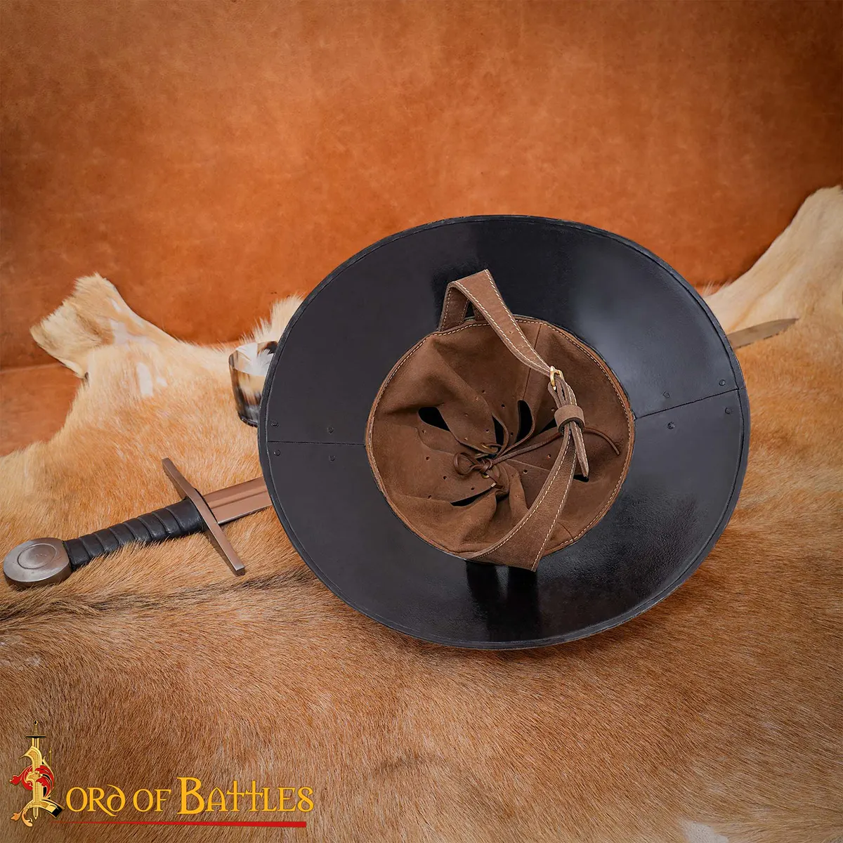 15th Century Steel Kettle Helmet with Leather Liner and Chin Strap - Image 4