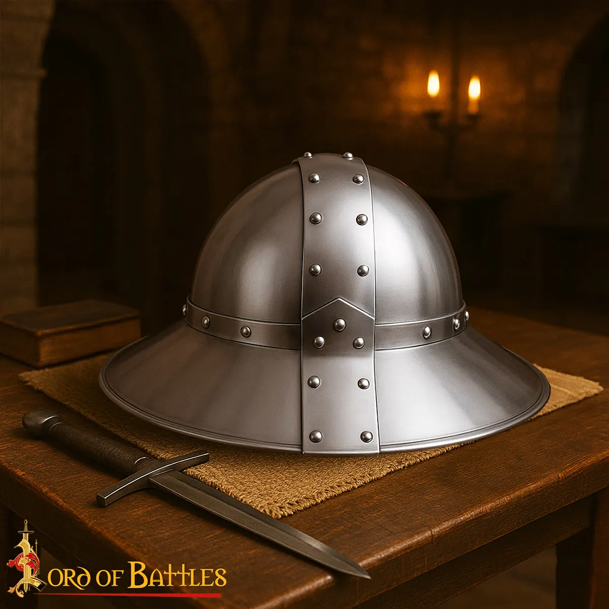 15th Century Steel Kettle Helmet with Leather Liner and Chin Strap - Image 6