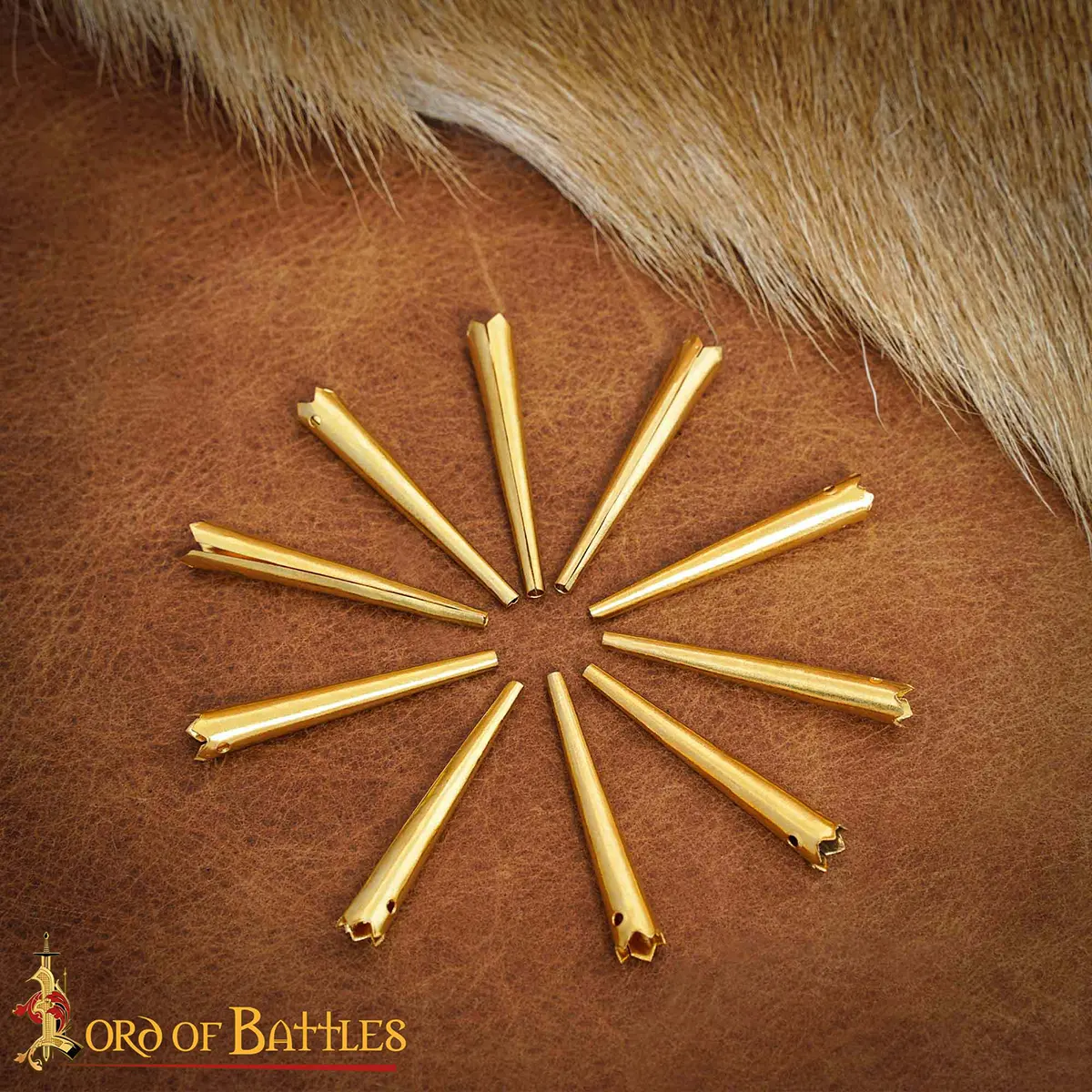 Medieval Brass Aiglets Set Castle-Top Design - 10 pcs - Image 9