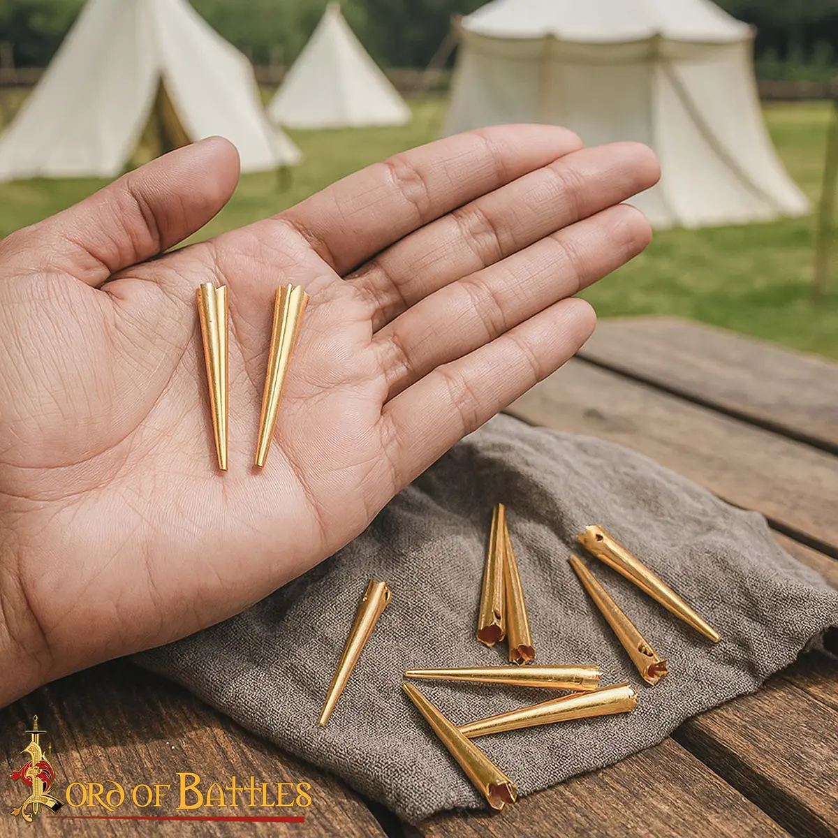 Medieval Brass Aiglets Set Castle-Top Design - 10 pcs - Image 4