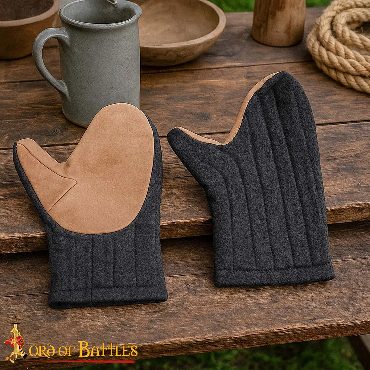 Padded Cotton Canvas Gloves with Leather Grip – Medieval Reenactment Hand Protection - Image 6