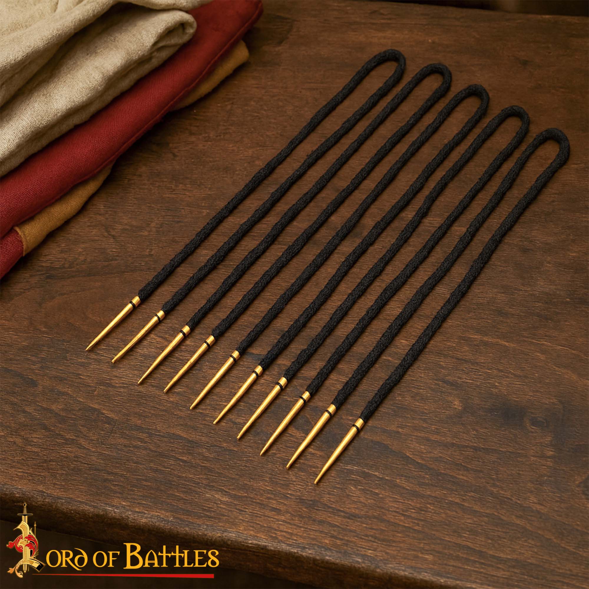 Medieval Cotton Laces with Brass Aiglets-7450BK-5Pcs 6 Brass Aiglets