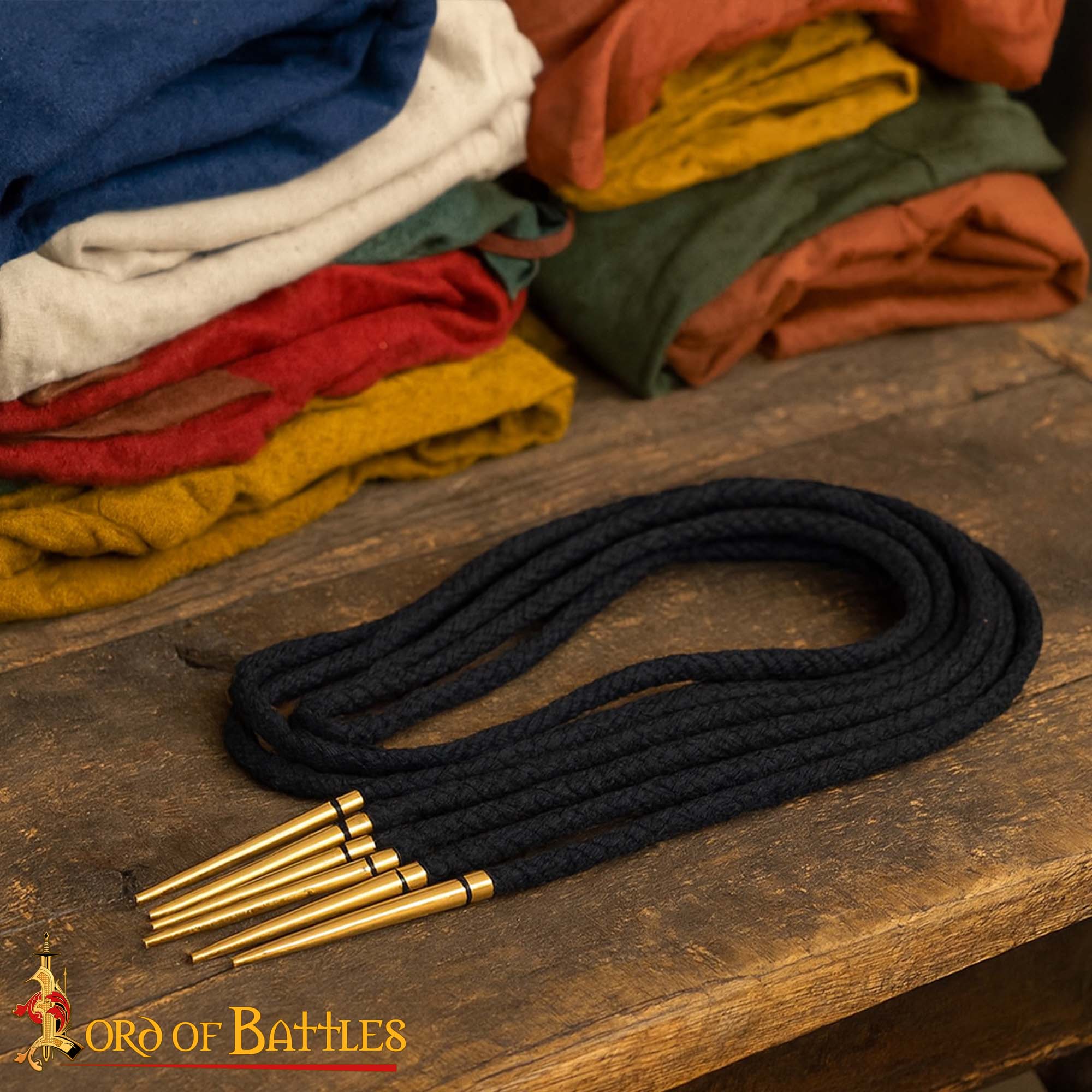 Medieval Cotton Laces with Brass Aiglets-7450BK-5Pcs Brass Aiglets with Cotton Cord