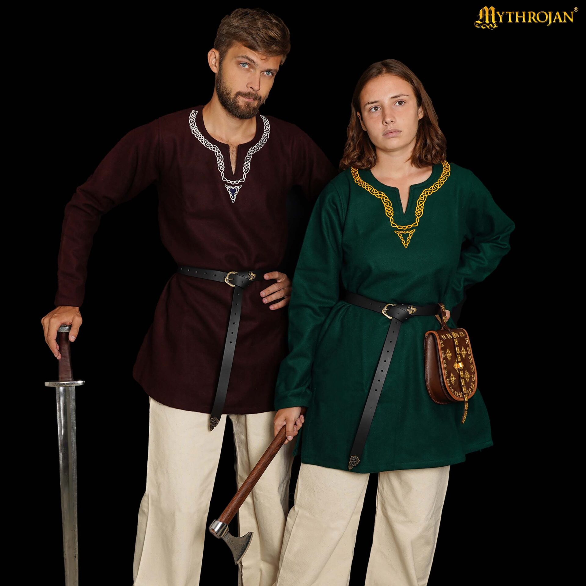Medieval Viking Cotton Tunic with Embroidery one-300836GR 1 Wool Tunic