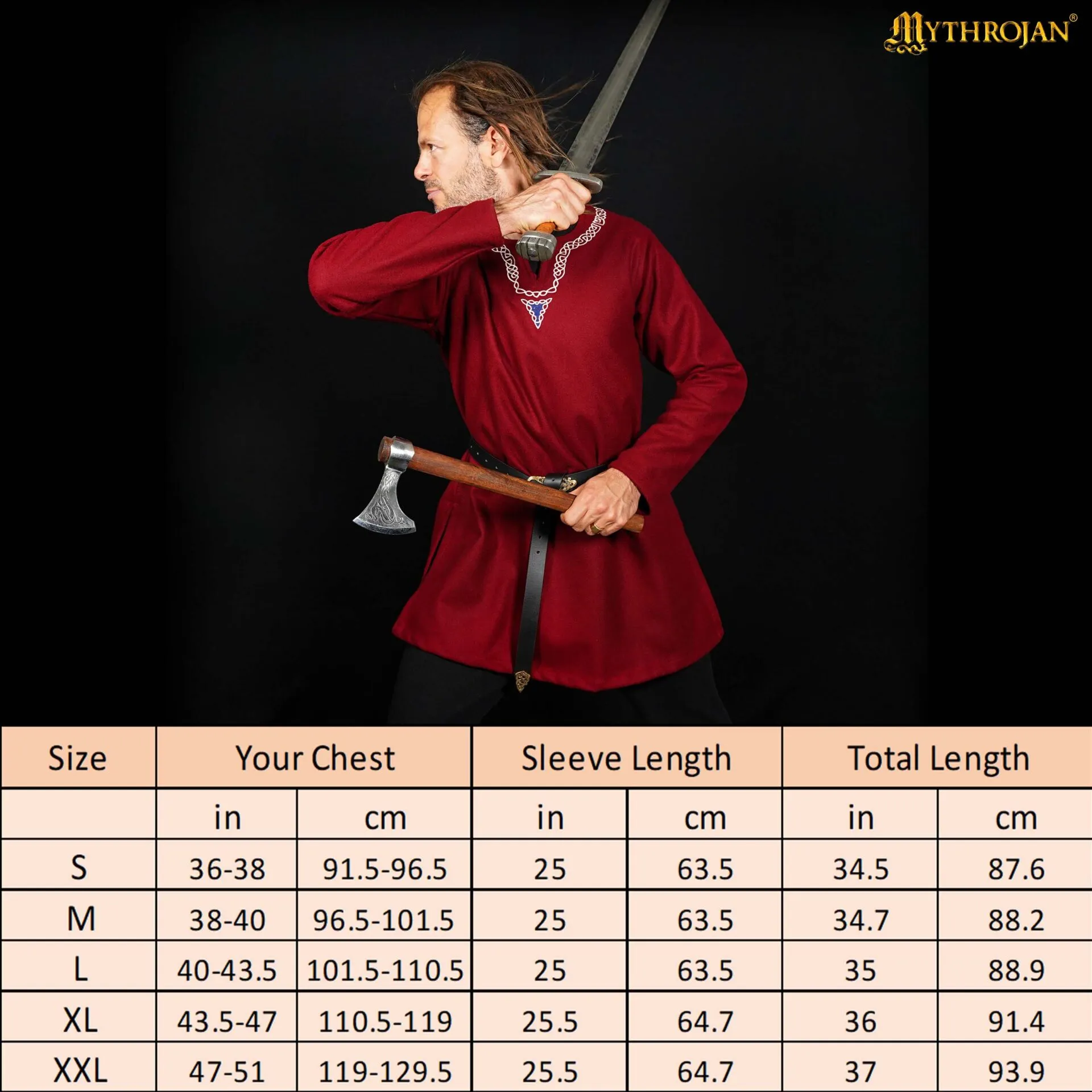 Medieval Viking Cotton Tunic with Embroidery one-300836M 2 Wool Tunic