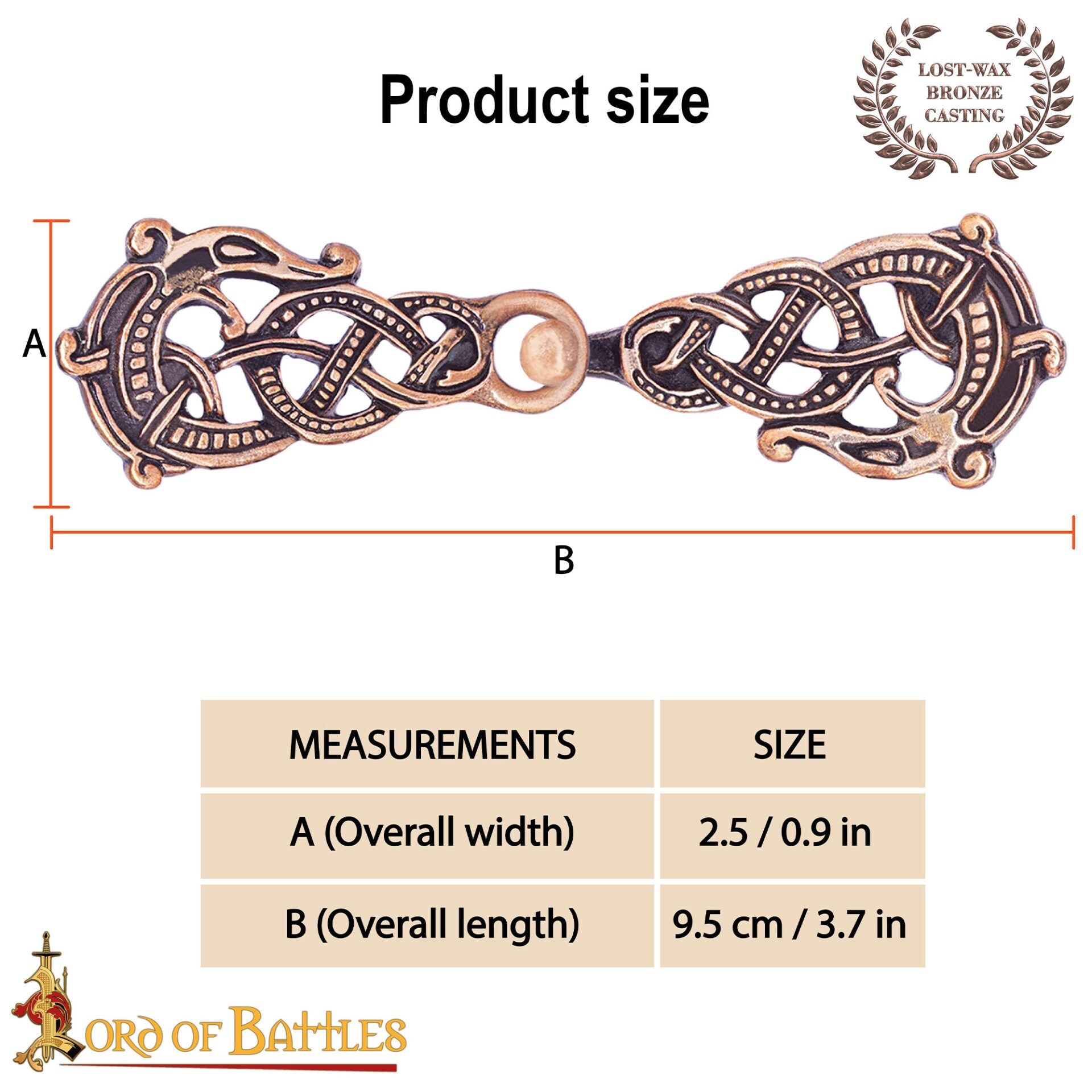 9th–10th Century Viking Antique Bronze Hook and Eye Cloak Clasp – Norse Knotwork Fastener for Historical Reenactment Garments-26424BZAT 2 Viking Bronze Clasp