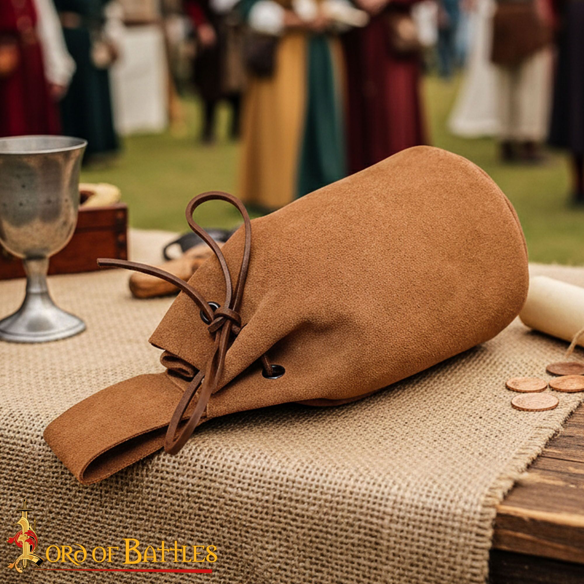 Medieval Drawstring Suede leather Belt Pouch-6727BR 4 Pouch