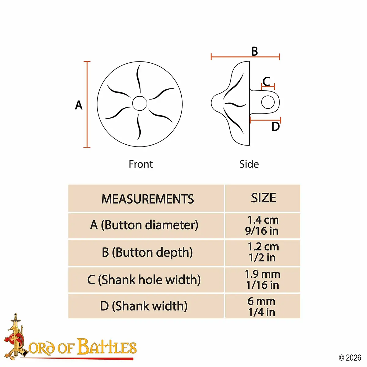 Medieval Antique Brass Buttons - Set of 6 Medieval Antique Brass Buttons - Set of 6 - Image 3