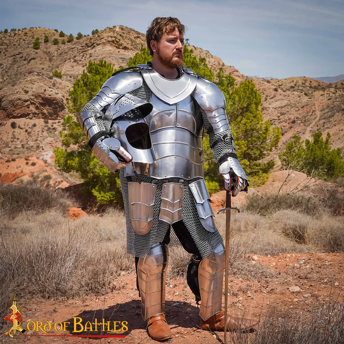 14th Century Knight Visored Bascinet Helmet - Image 8
