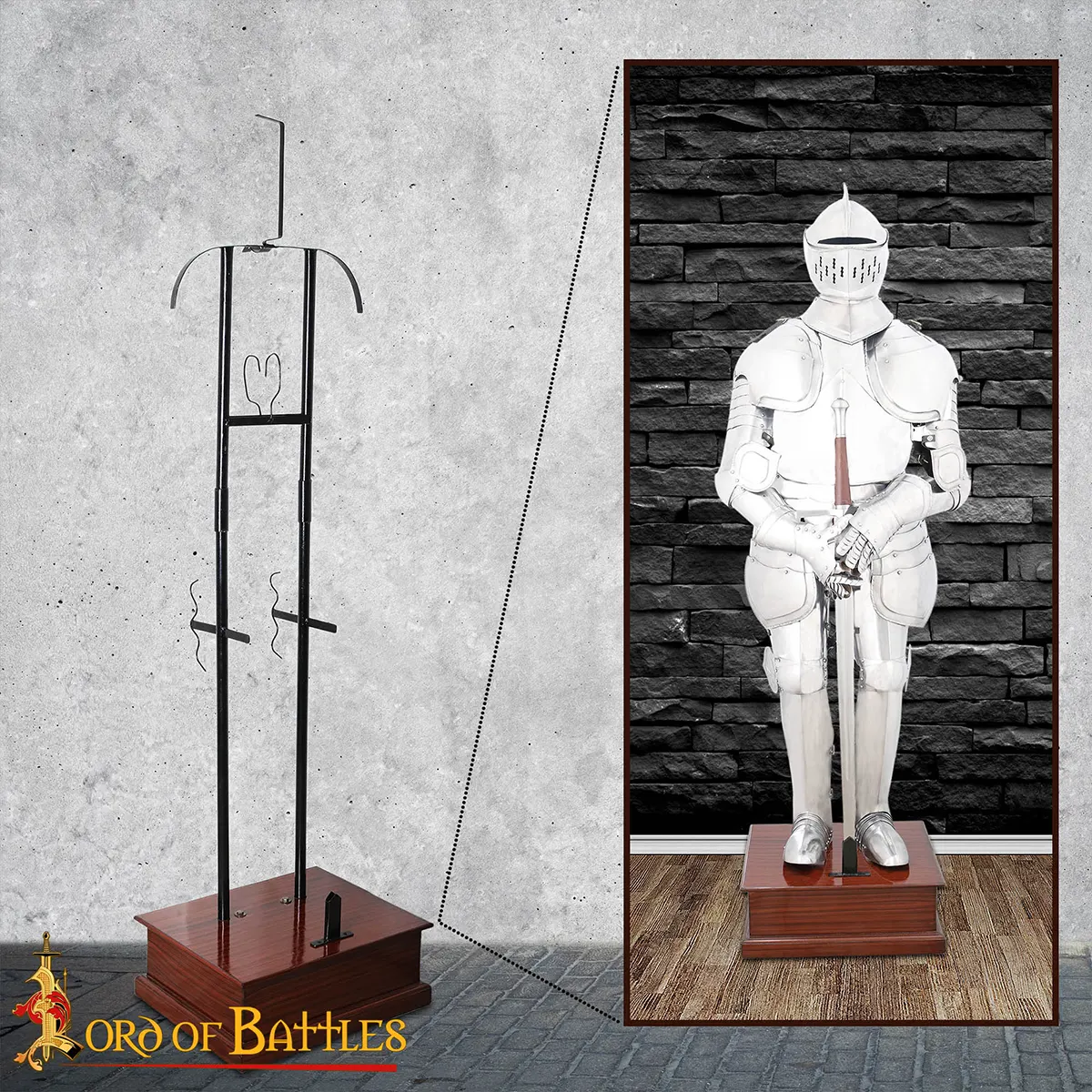 Medieval Full Armour Display Stand – 18 Gauge Steel Frame with Hardwood Base - Image 5