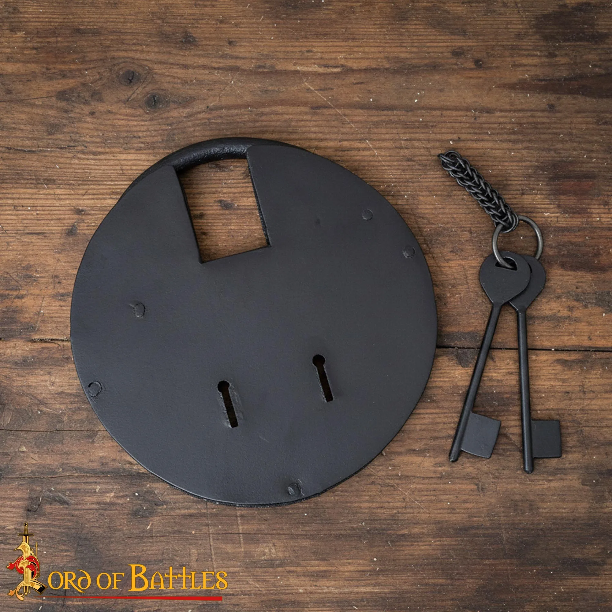 Ancient Dungeon Hand Forged Iron Padlock with Functional Paired Keys - 1359BK
