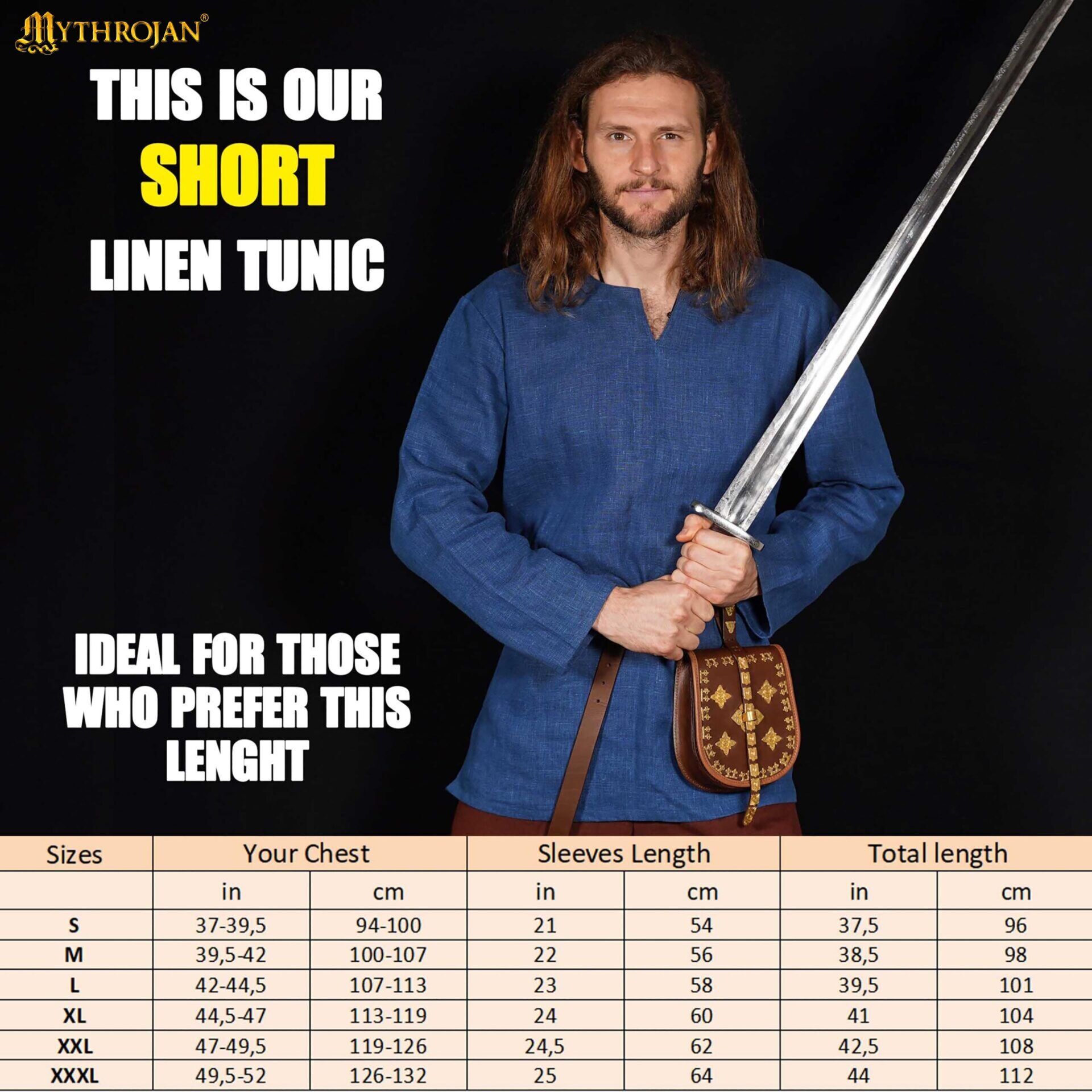 Sigrid Viking Tunic, Linen Short Medieval Tunic - 301086BL 2 Short Medieval Tunic