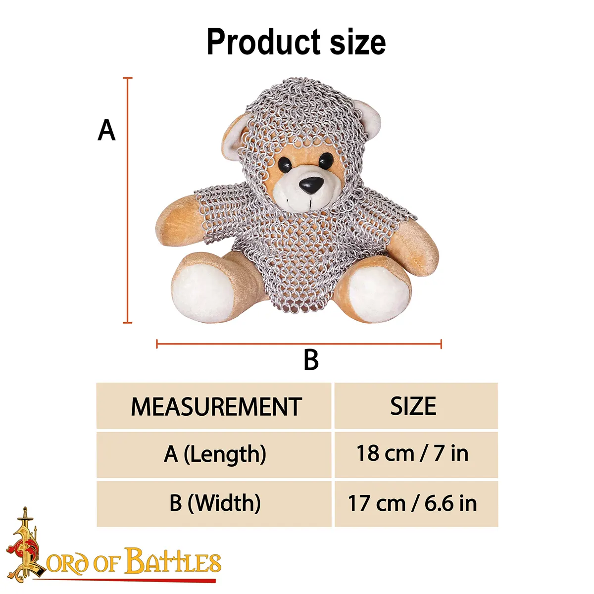 Medieval Chainmail Teddy Bear Knight, Handcrafted Aluminium Anodized Armour Plush (6mm, 17g Rings) Medieval Collectible Gift - Image 3