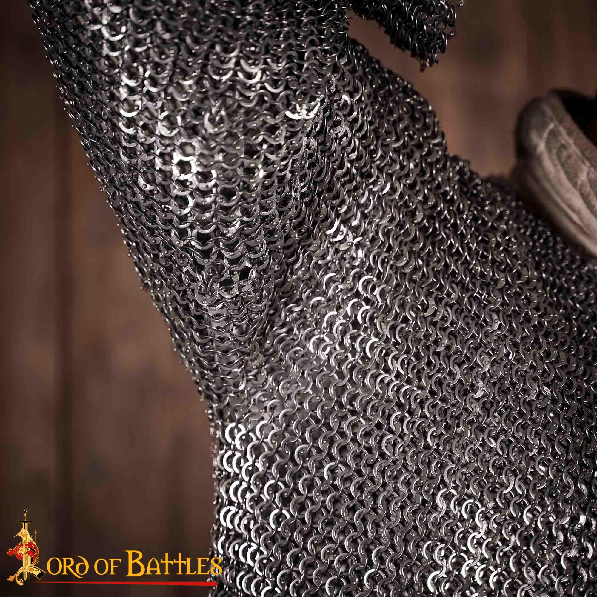 Medieval Chainmail Hauberk 9mm 17 Gauge Mild Steel Flat Rings Round Riveted with Alternating Flat Solid Rings Long Sleeves - 272N 5 Chainmail Hauberk