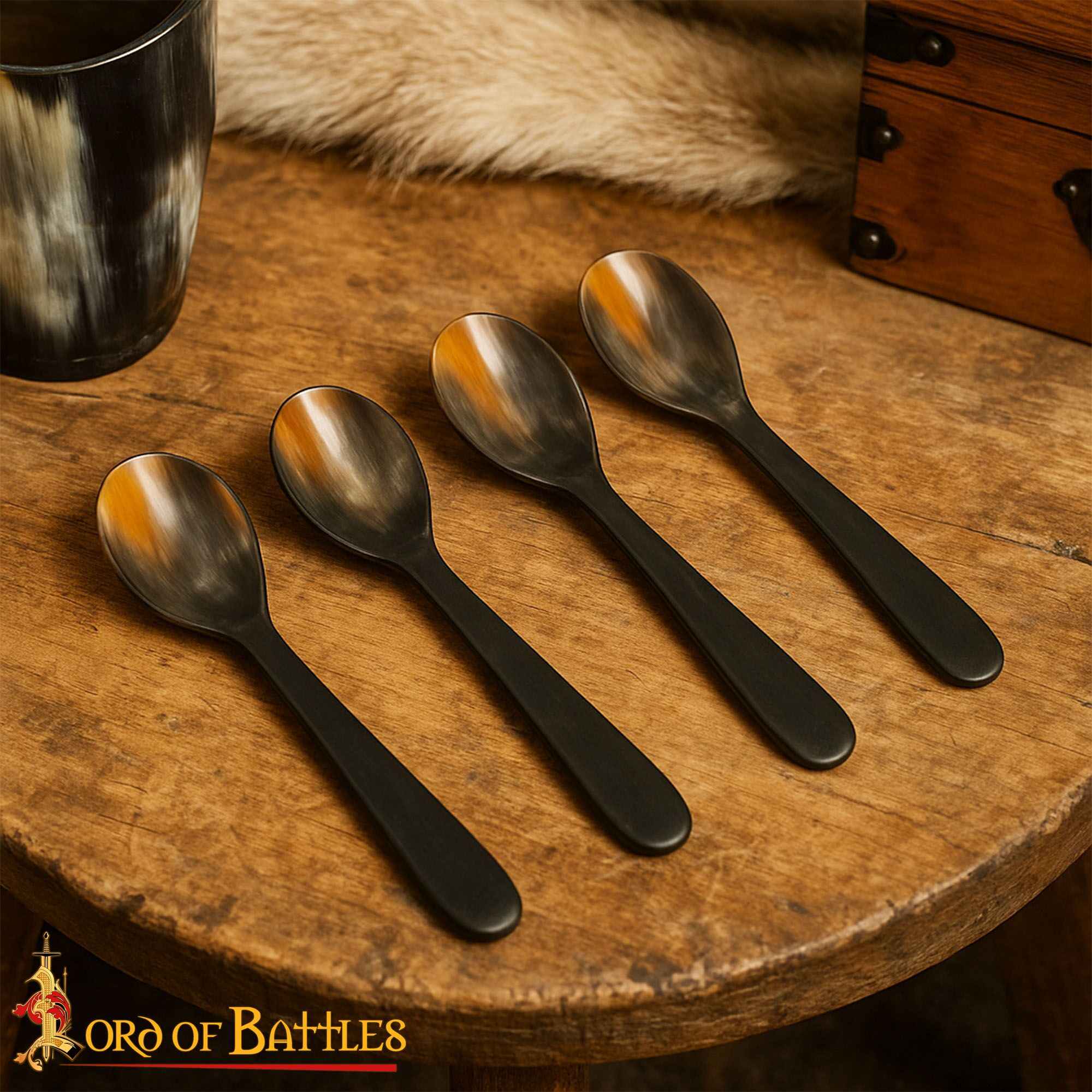 9th–11th Viking Century Horn Spoon Set-60673-4Pcs Horn Spoon