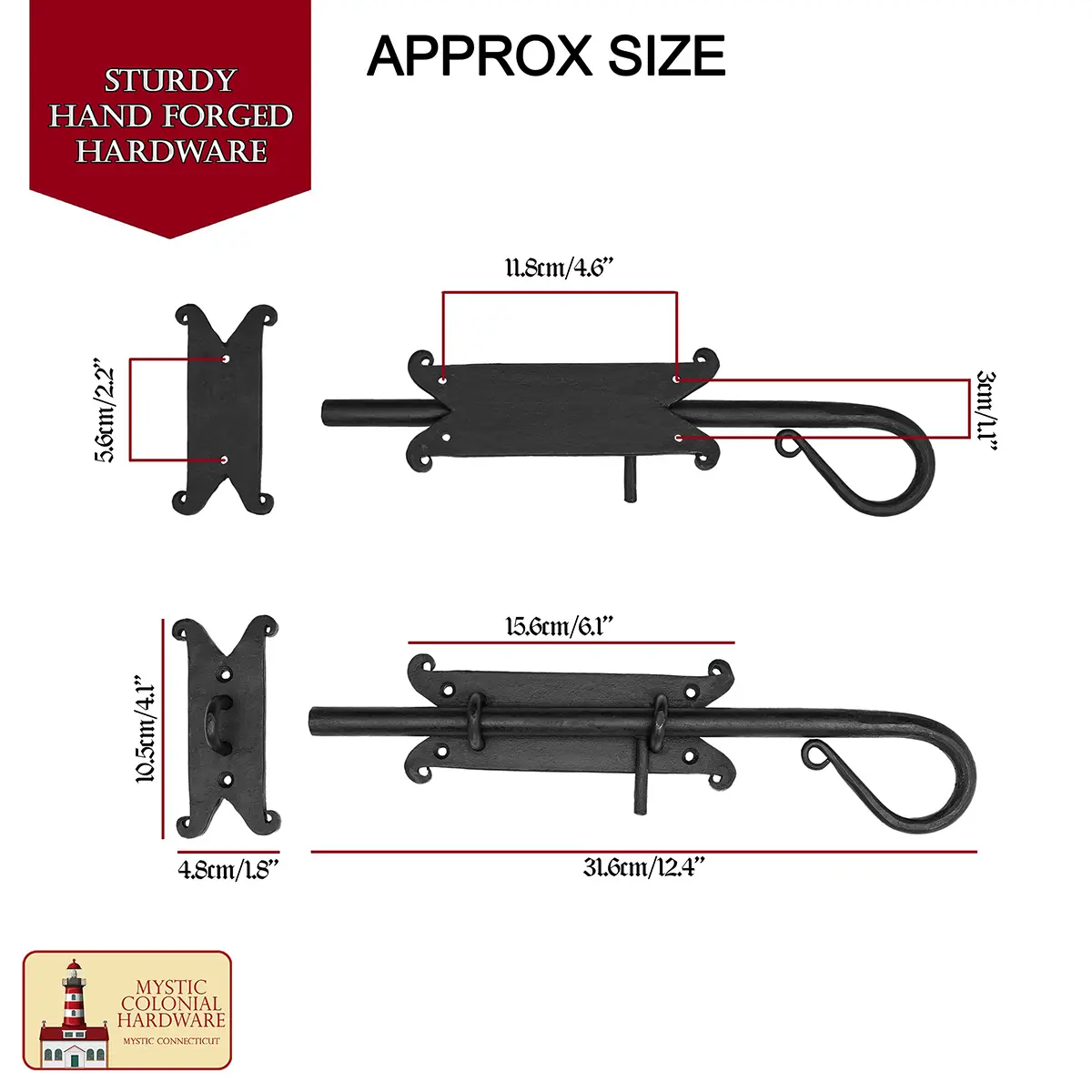 Black Cast Iron Sliding Bolt Latch – Heavy Duty Rustic Flush Surface Bolt for Gates, Barn Doors, Sheds & Cabinets – Primitive Black Iron Door Lock by Mystic Colonial Hardware Black Cast Iron Sliding Bolt Latch – Heavy Duty Rustic Flush Surface Bolt for Gates, Barn Doors, Sheds & Cabinets – Primitive Black Iron Door Lock by Mystic Colonial Hardware - Image 3