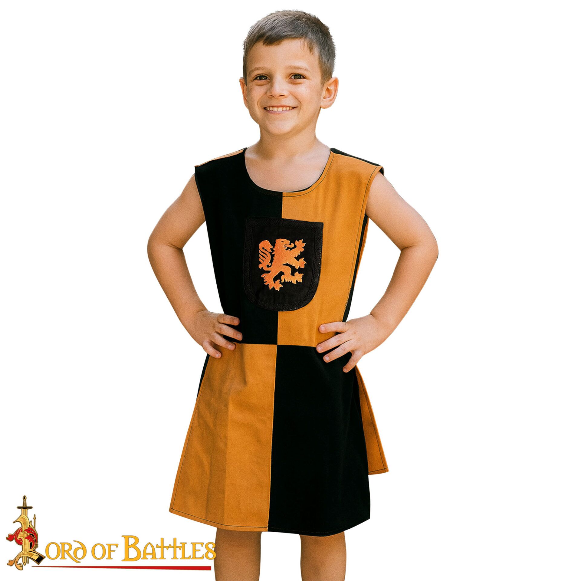 Medieval Kids Tabard with Embroidered Lion Crest Tunic-25854 3 Heraldic Surcoat Tabard
