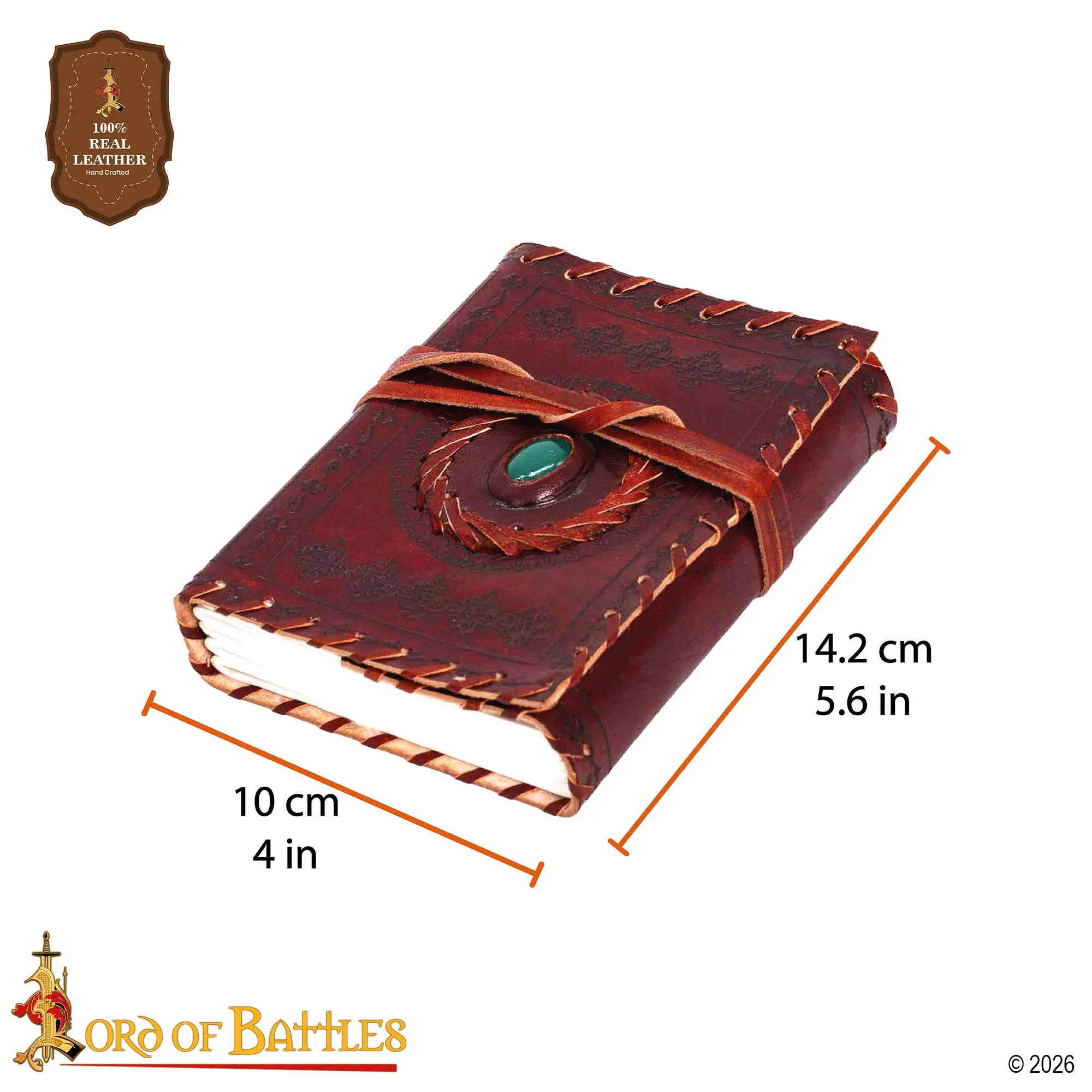 Leather Journal Notebook with Green Stone & Etching - Image 3