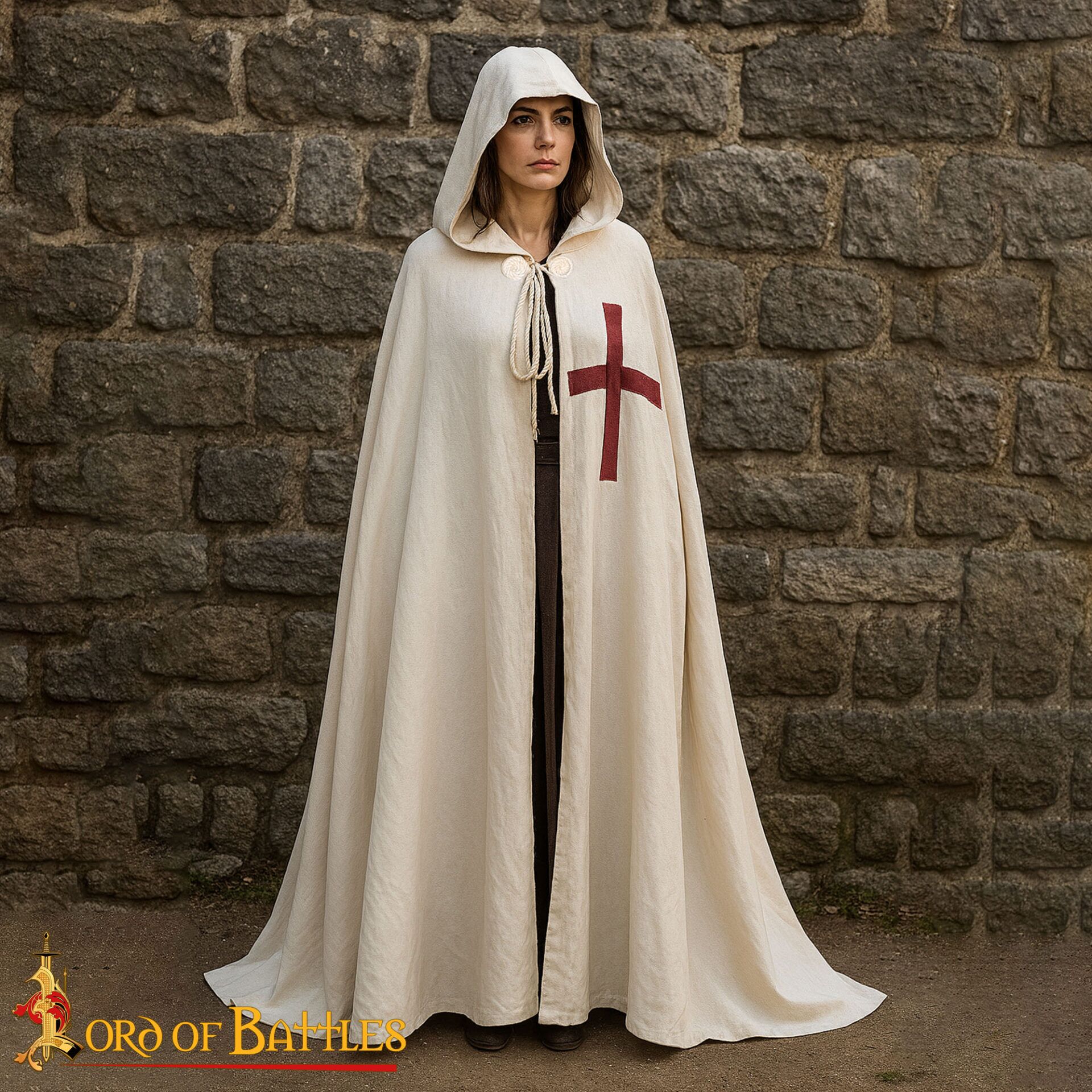 12th Century Templar Cross Hooded Cloak 25226 Teutonic Crusader Hooded Cape