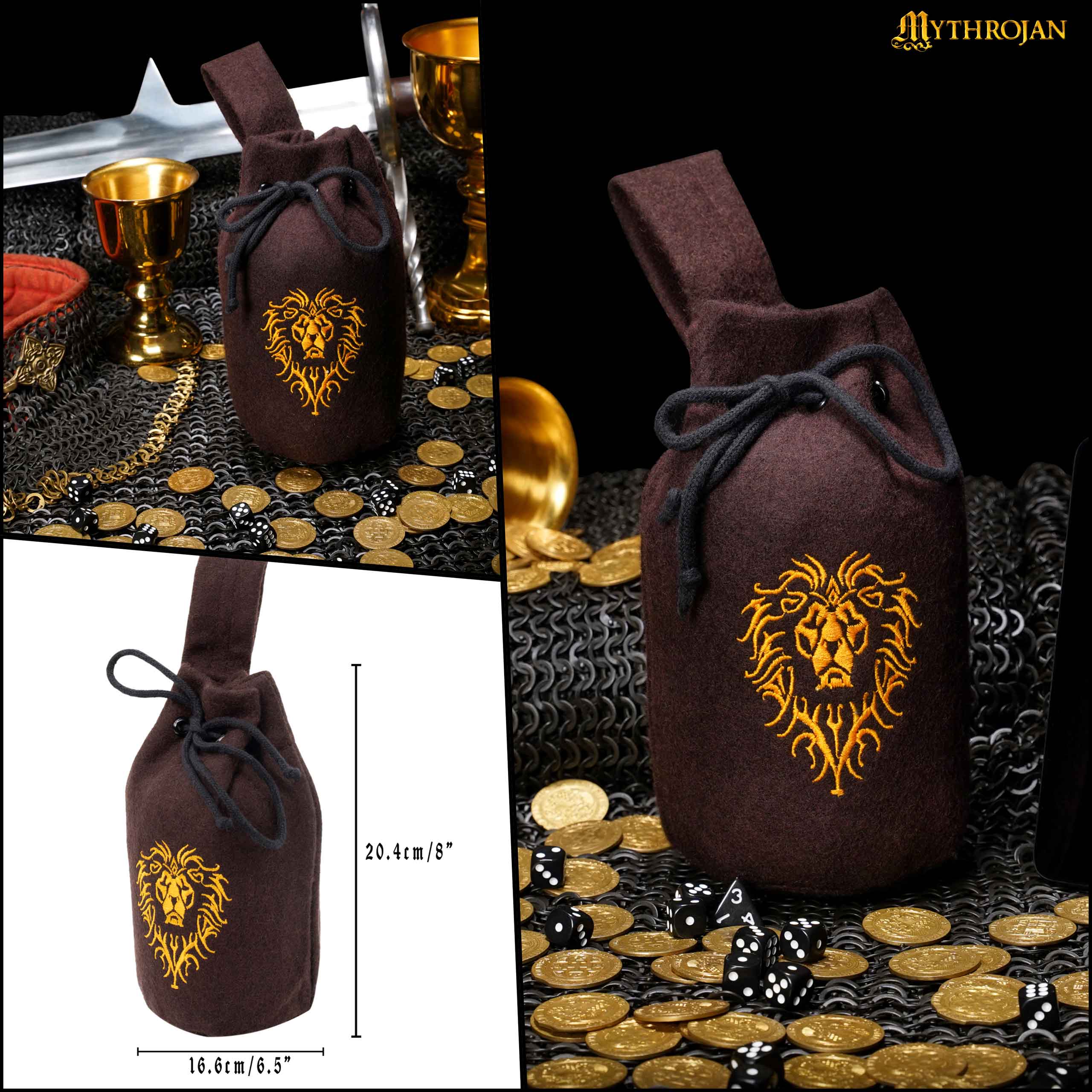 Medieval Woolen Drawstring Belt Pouch-300796BR 2 Mythrojan “For the Horde” Wool Drawstring Belt Pouch