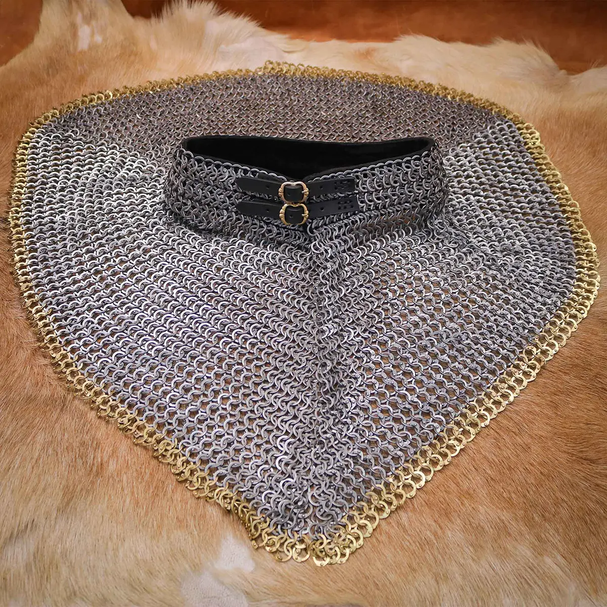 Medieval Chainmail Collar 9 mm Dome Riveted Flat Ring, Alternate Flat Solids - Image 4