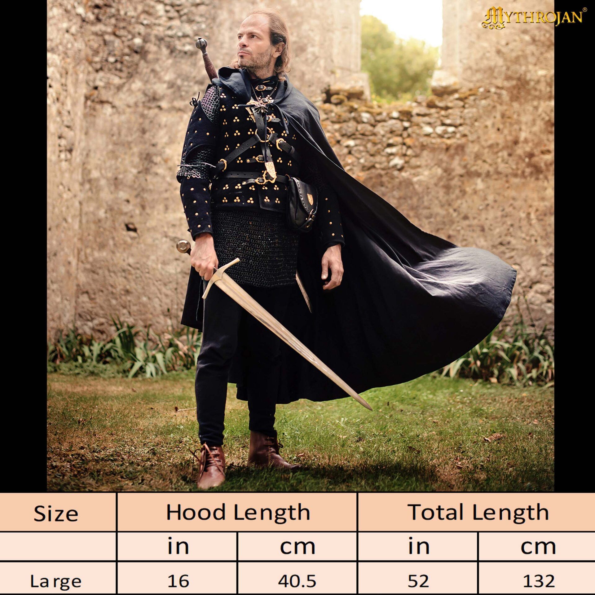 Medieval Hooded Cape Cotton Cloak-300981BK 2
