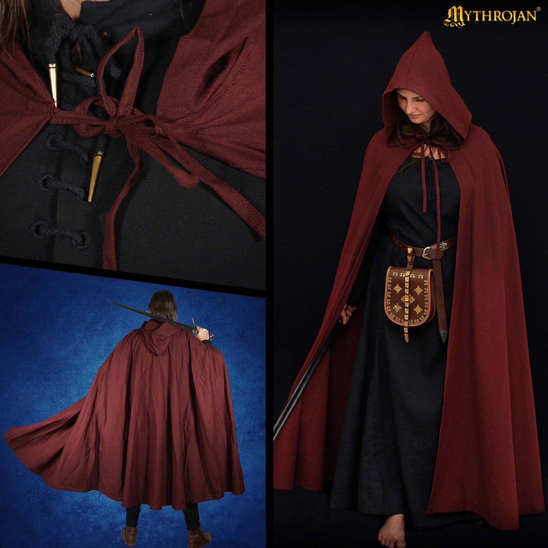 Medieval Hooded Cape Cotton Cloak-300981BR 6