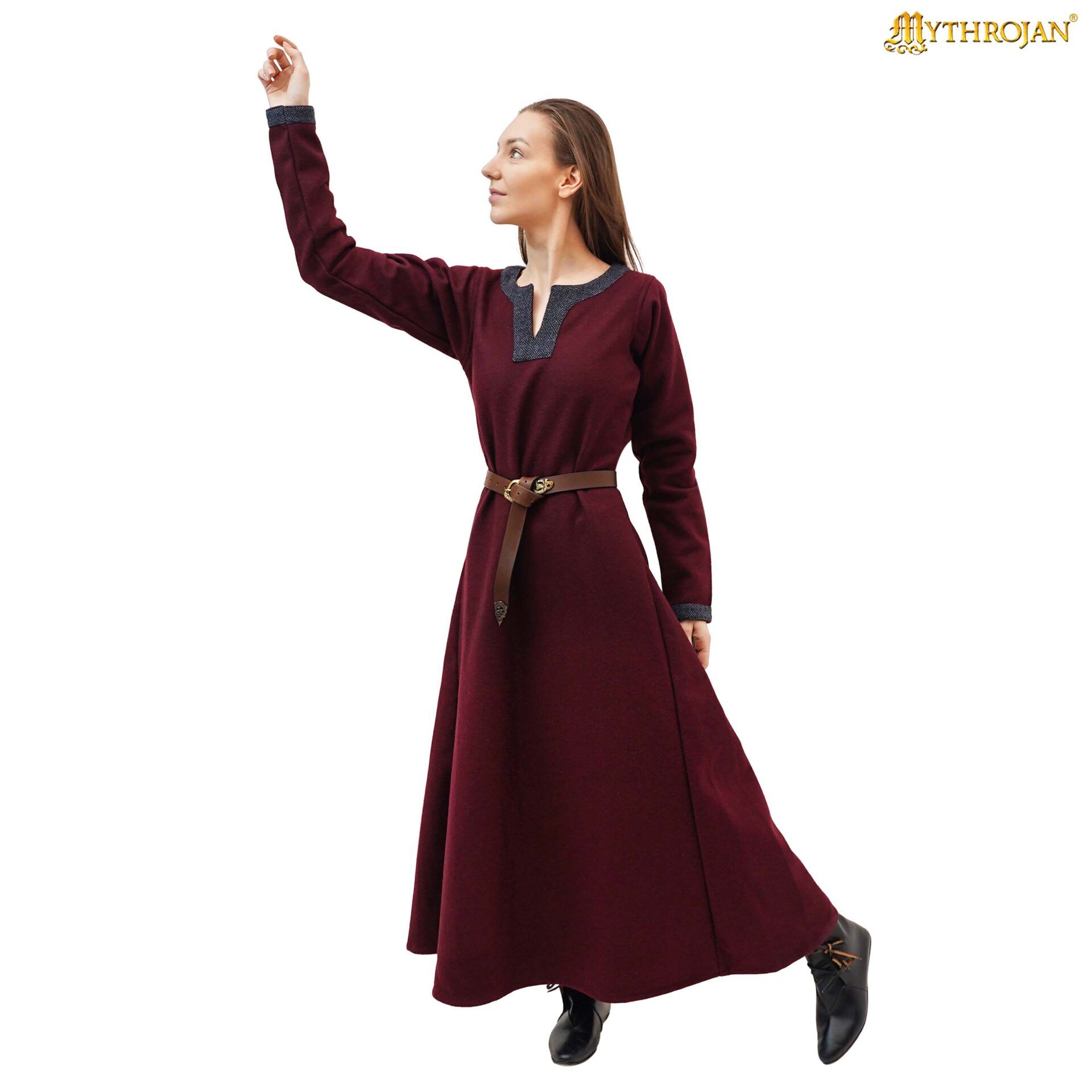 Ingrid the Shieldmaiden Viking Dress - Recycled Wool with Diamond Twill Trim, Early Medieval - 301133WRBL 3 Viking Woolen Dress