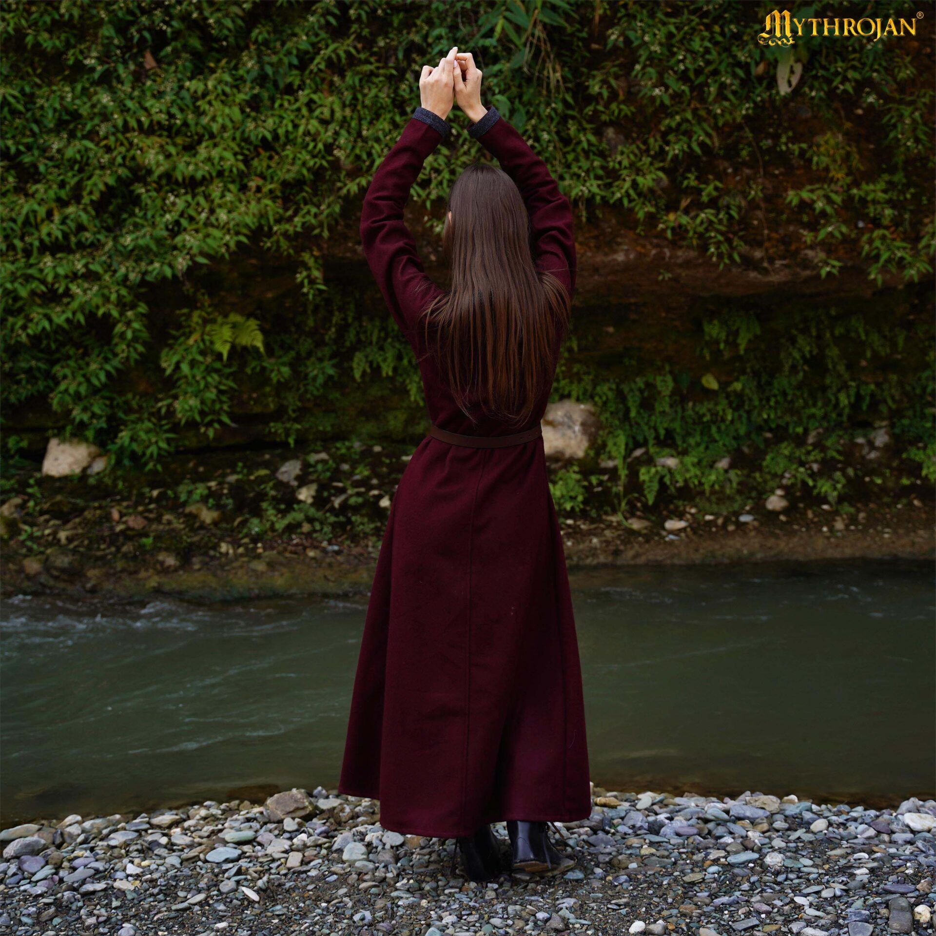 Ingrid the Shieldmaiden Viking Dress - Recycled Wool with Diamond Twill Trim, Early Medieval - 301133WRBL 4 Viking Woolen Dress