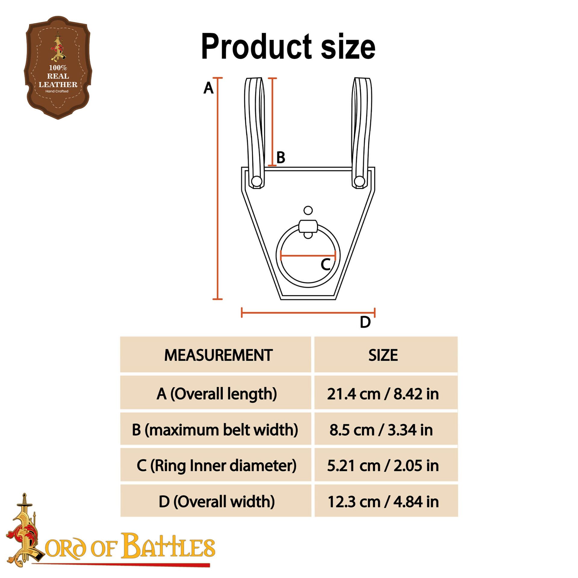 14th Century Medieval Leather Axe Frog with Brass Ring-25959CBR 2 Axe or Mace