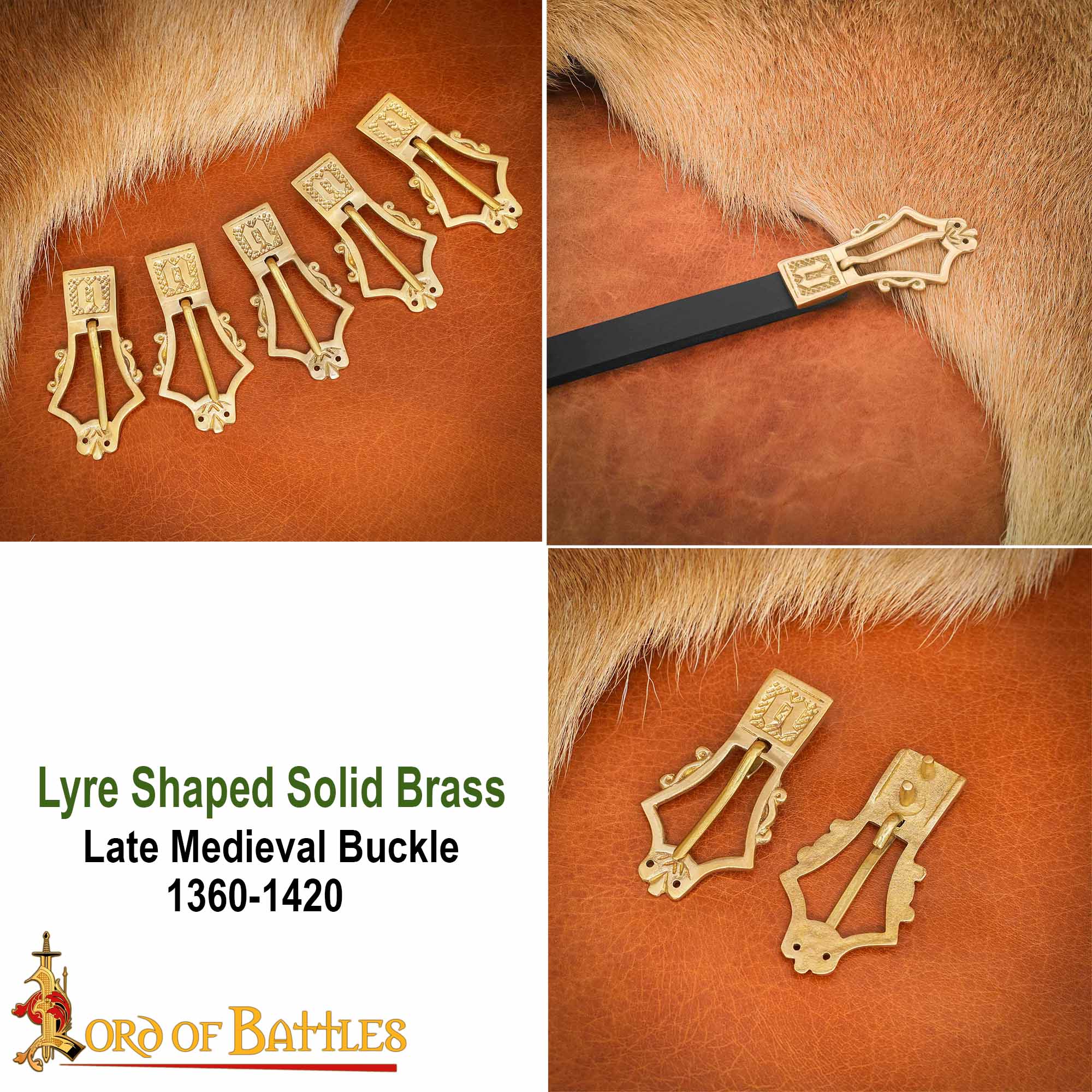 8922-5pcs pattern1 brass lyre shaped buckle