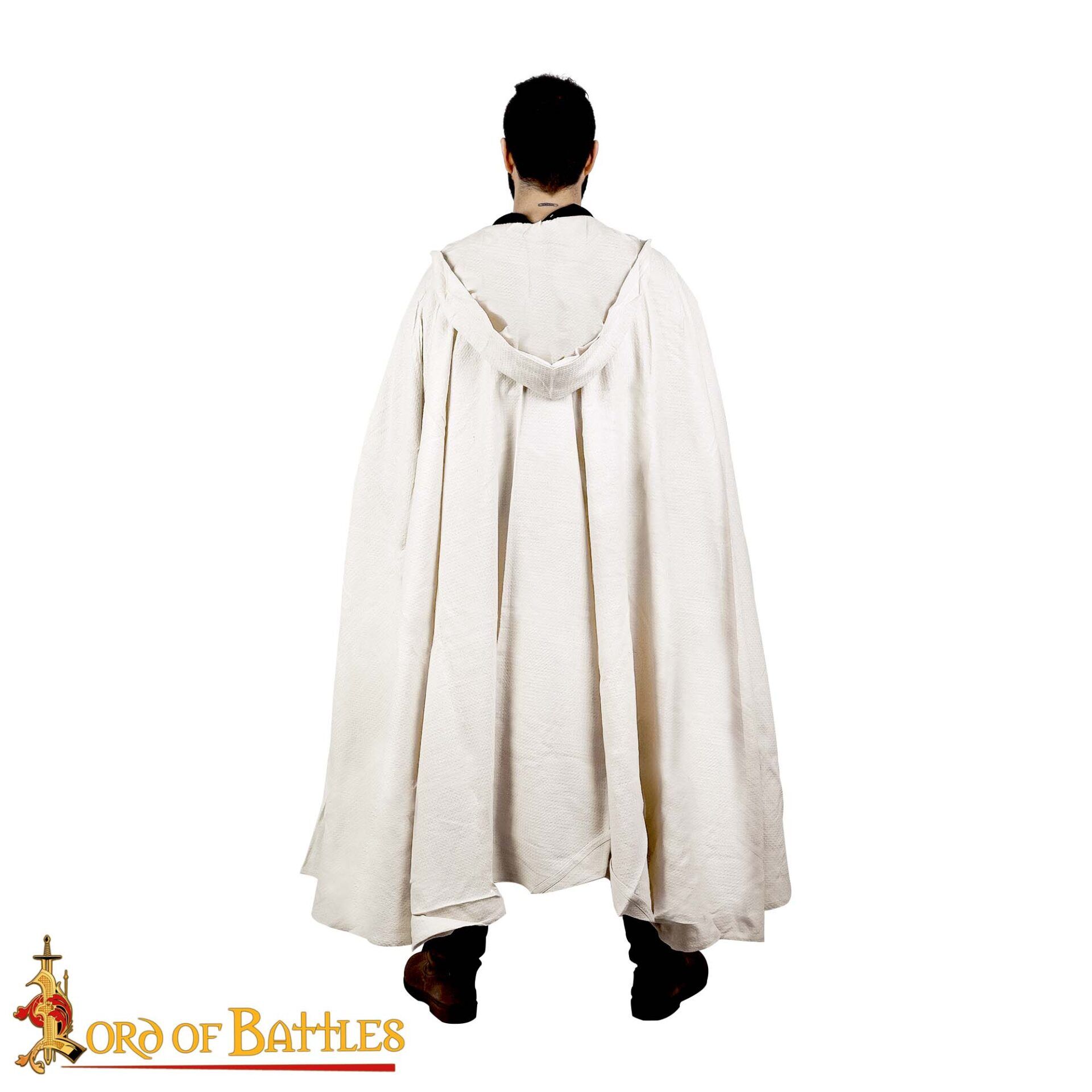13th Century Templar Knight's Hooded Cape – Cotton Crusader Cloak with Black Cross Teutonic Knights Cape