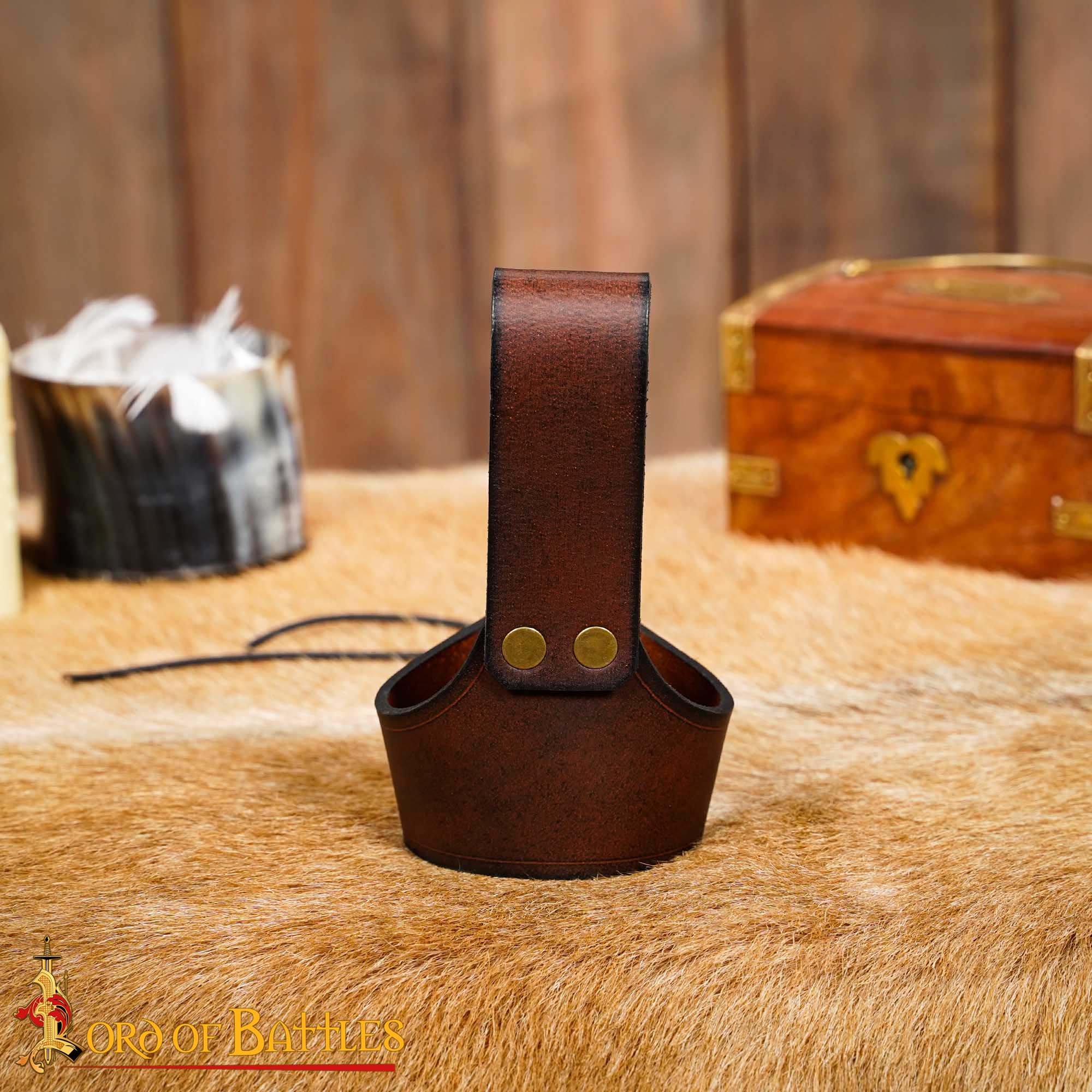 12th–14th Century Medieval Leather Drinking Horn Holder – Celtic Knot Belt Frog-26087BRS 6 horn holder