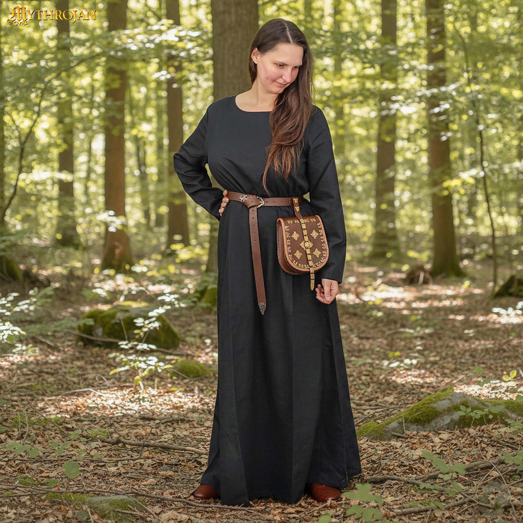 Medieval Cotton Dress Cotton Long Gown for LARP, SCA and Renaissance-300986BK Medieval Cotton Dress