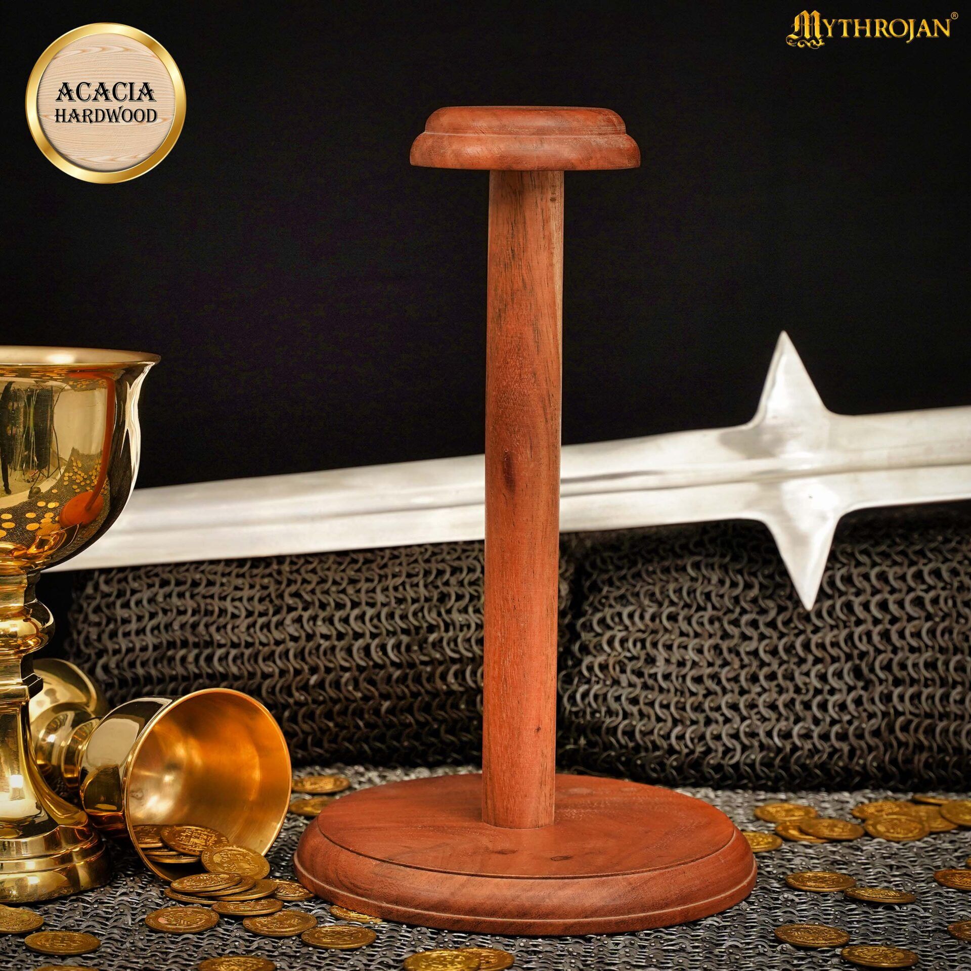 Medieval Wooden Helmet Stand-300762-13 5 Helmet Stand