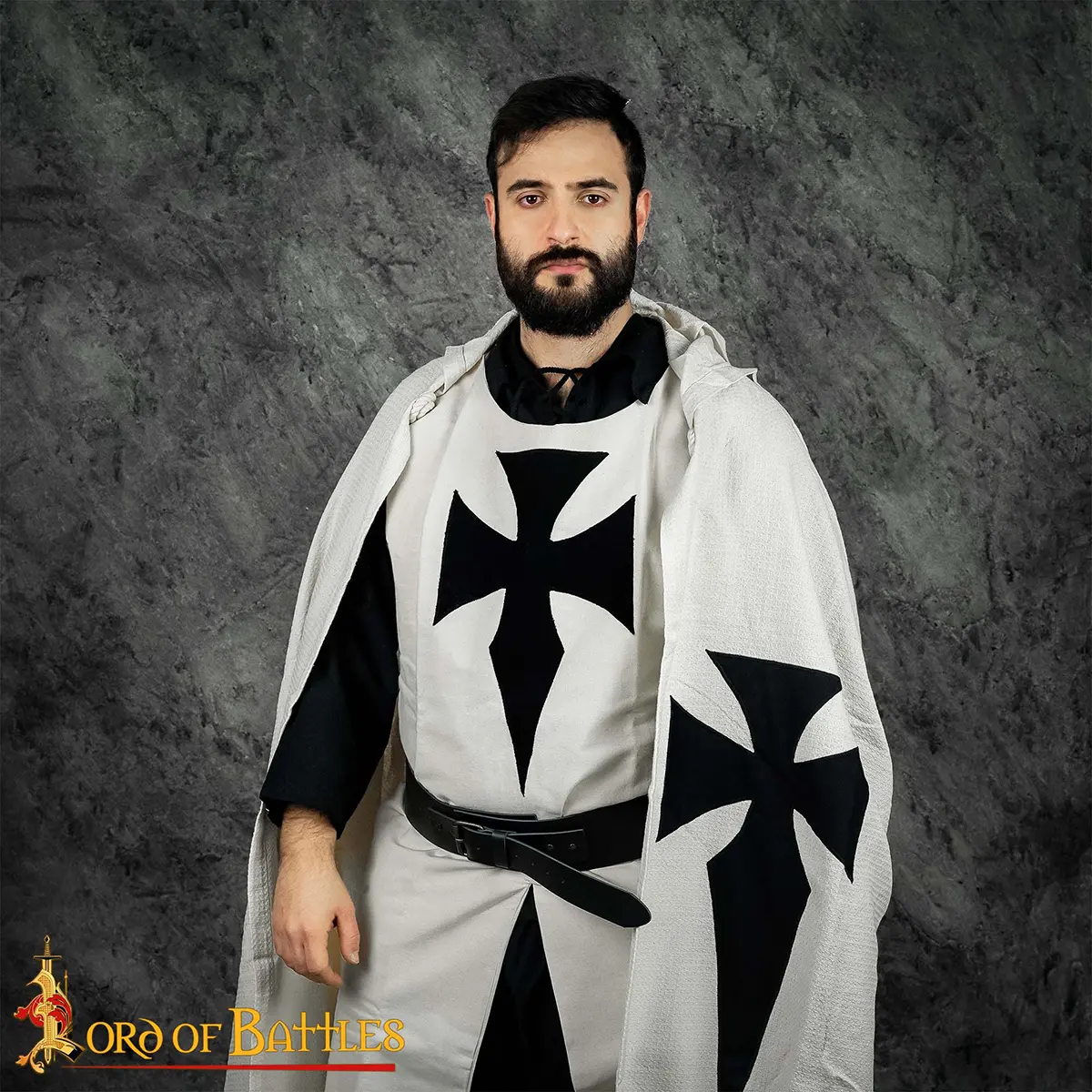 13th Century Templar Knight's Hooded Cape – Cotton Crusader Cloak with Black Cross 13th Century Templar Knight's Hooded Cape – Cotton Crusader Cloak with Black Cross - Image 14