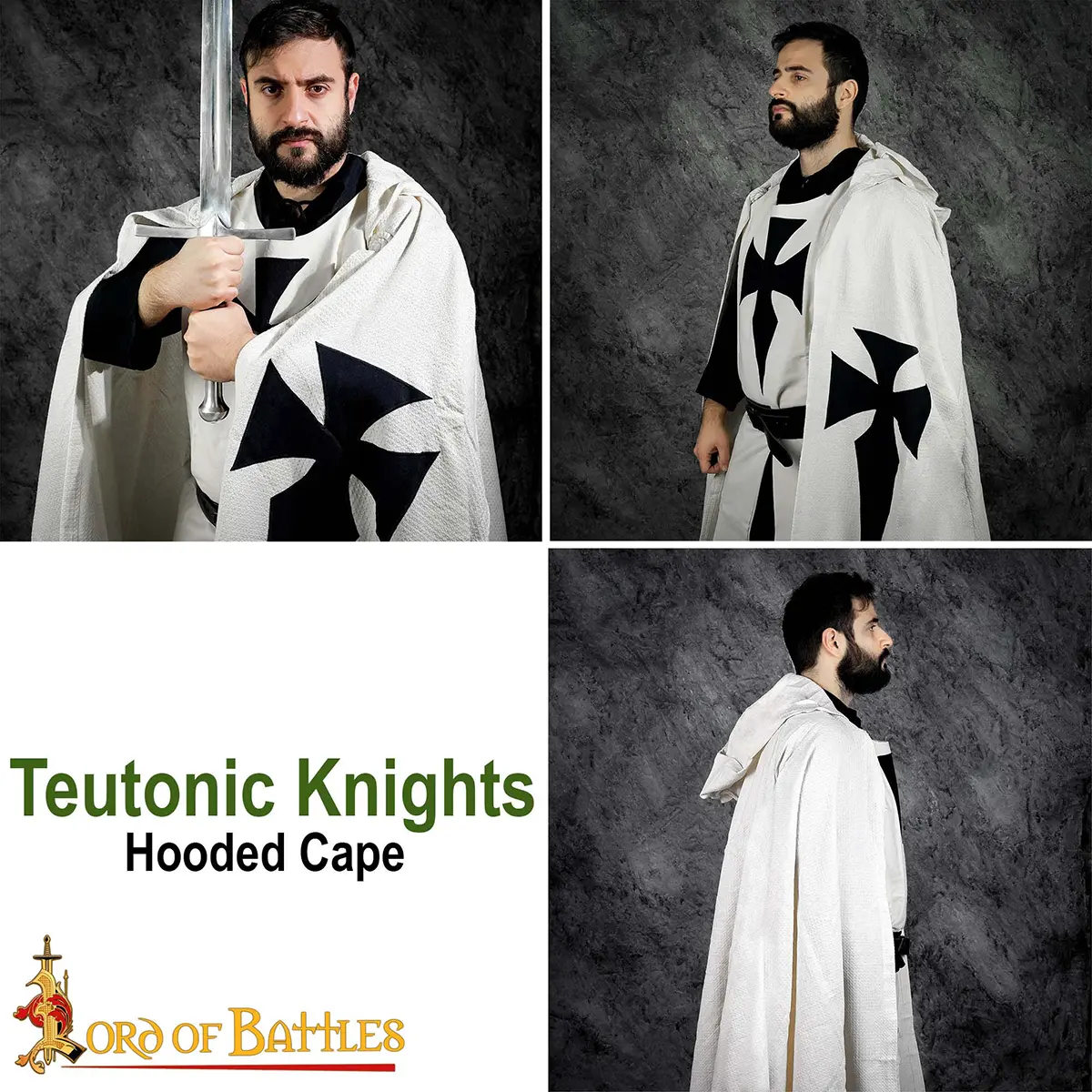 13th Century Templar Knight's Hooded Cape – Cotton Crusader Cloak with Black Cross 13th Century Templar Knight's Hooded Cape – Cotton Crusader Cloak with Black Cross - Image 17