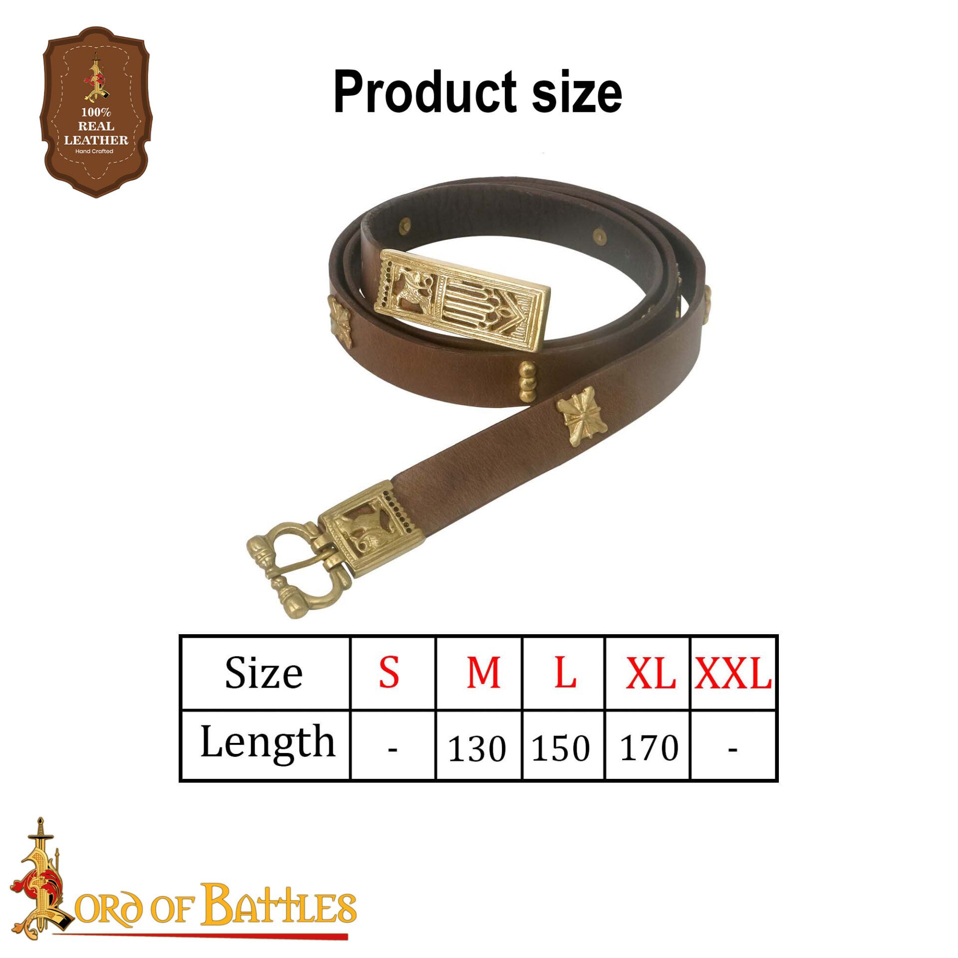 13th Century Leather Belt with Ornate Brass Crusader Fittings-25268CBR 2 Medieval Leather Belt