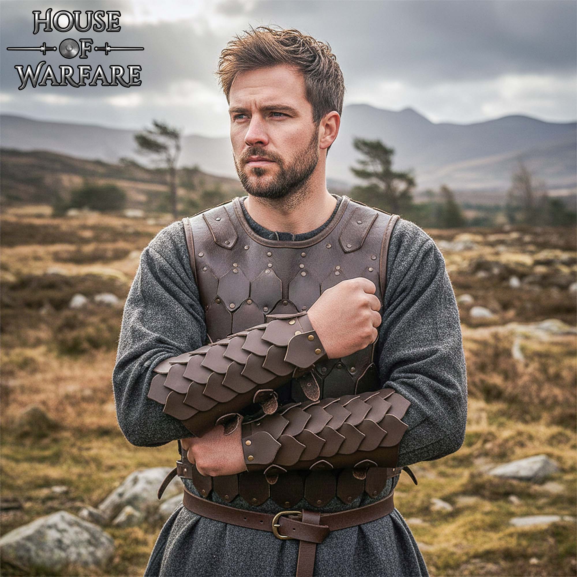 Handcrafted Genuine Leather Pangolin Scale Bracers-701776BR 1 Bracers