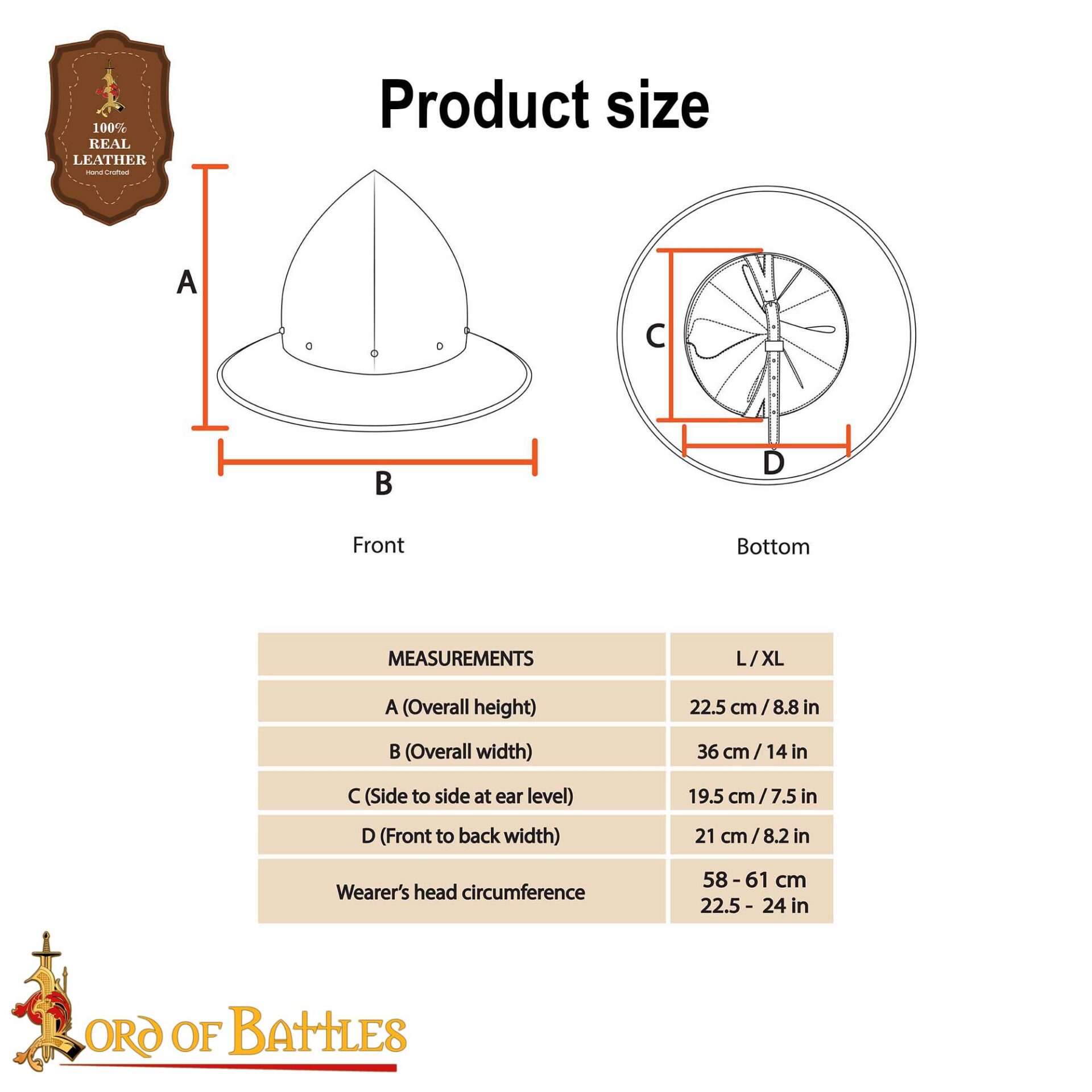 14th Century Kettle Hat – Hand-Made 16 Gauge Polished Steel Helmet with Leather Suspension Kettle Hat