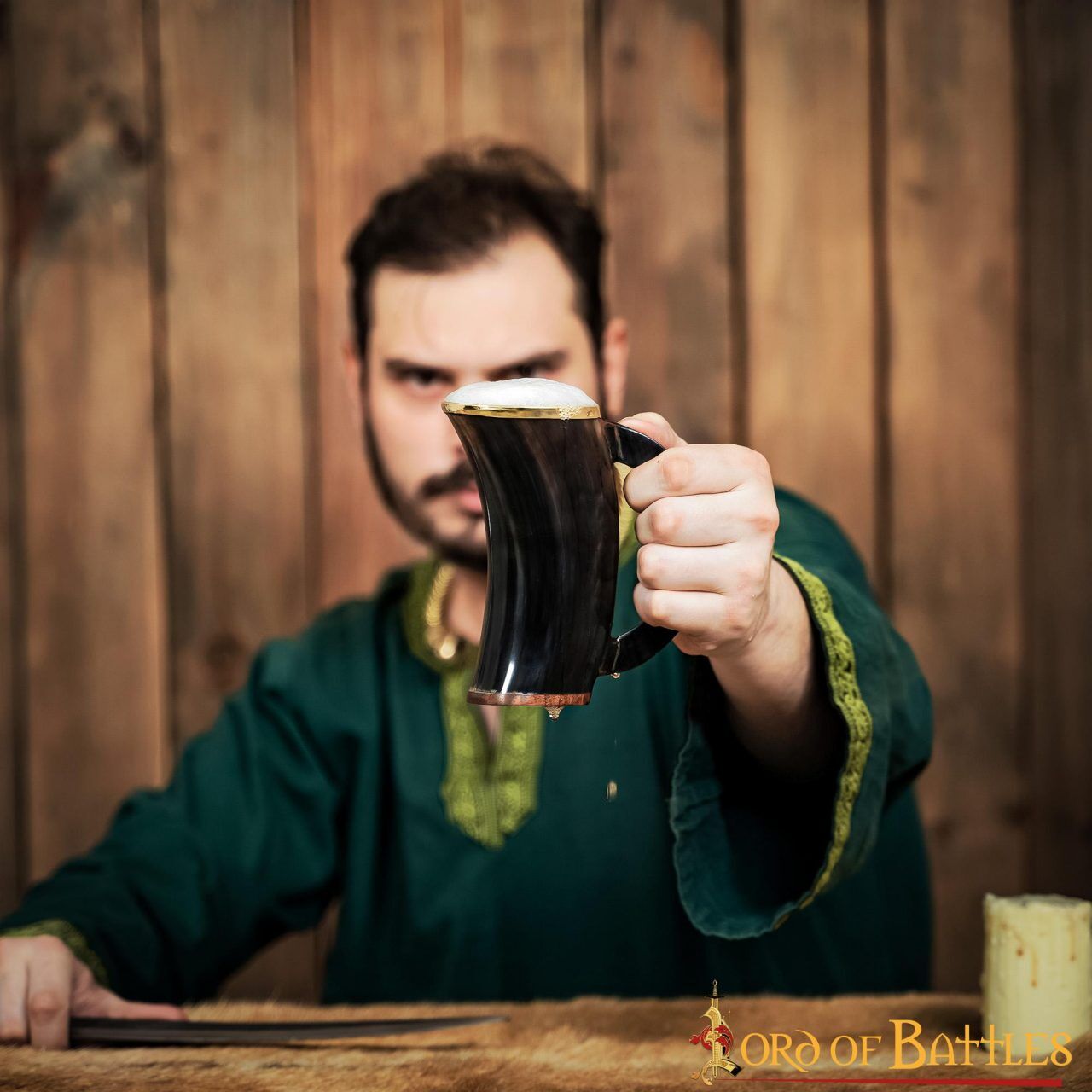 25191_3 Genuine Horn Mug with Pure Brass Rim