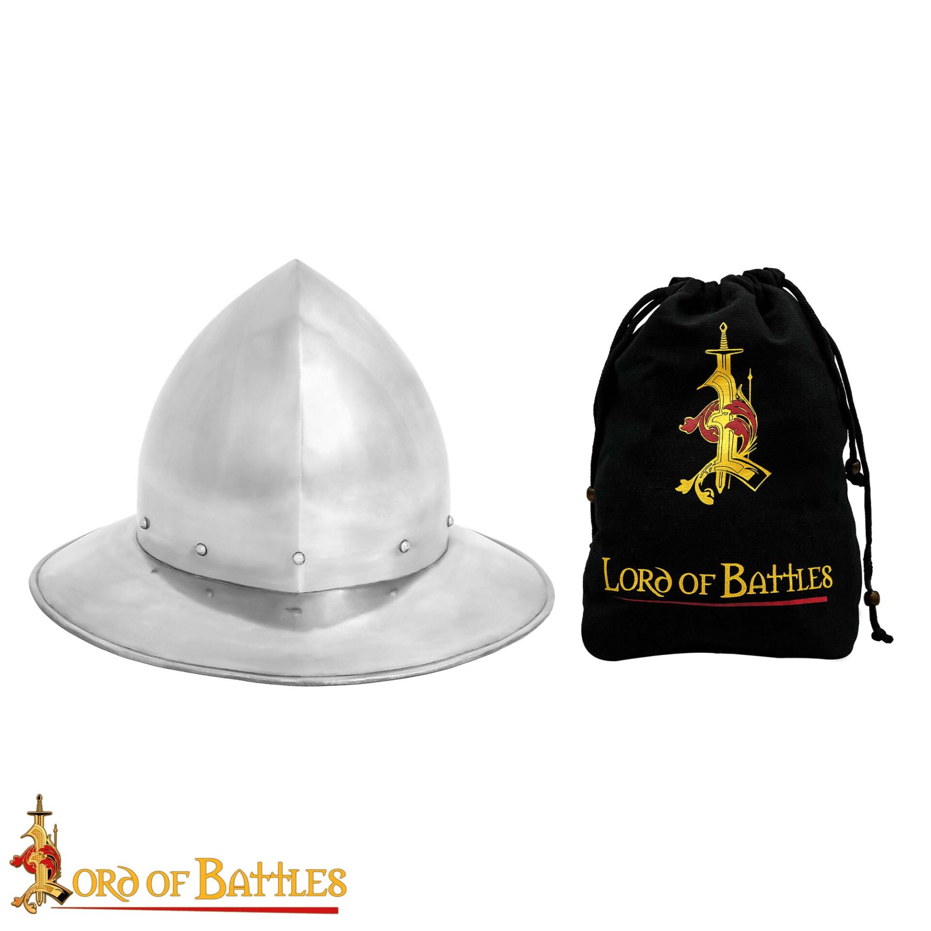 14th Century Kettle Hat – Hand-Made 16 Gauge Polished Steel Helmet with Leather Suspension Kettle Hat