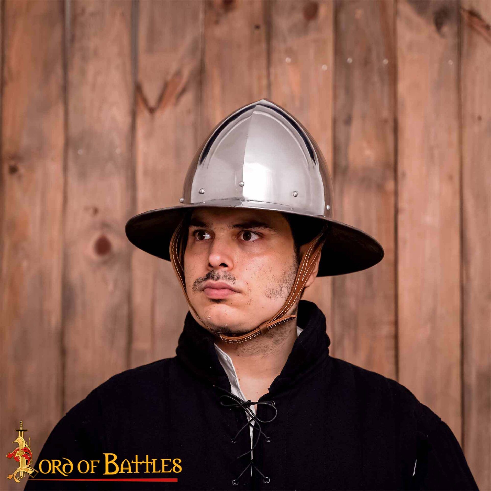 14th Century Kettle Hat – Hand-Made 16 Gauge Polished Steel Helmet with Leather Suspension Kettle Hat