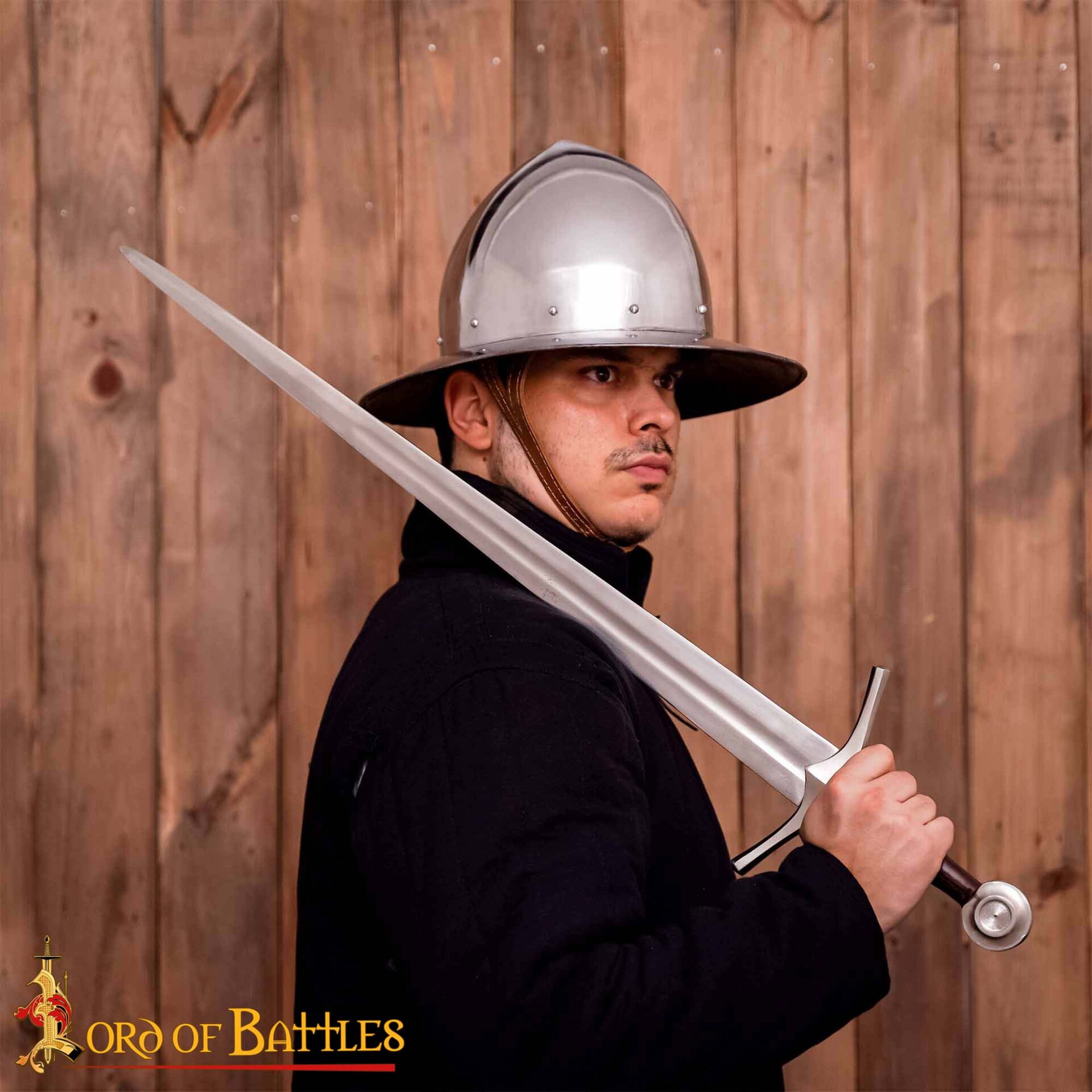 14th Century Kettle Hat – Hand-Made 16 Gauge Polished Steel Helmet with Leather Suspension Kettle Hat