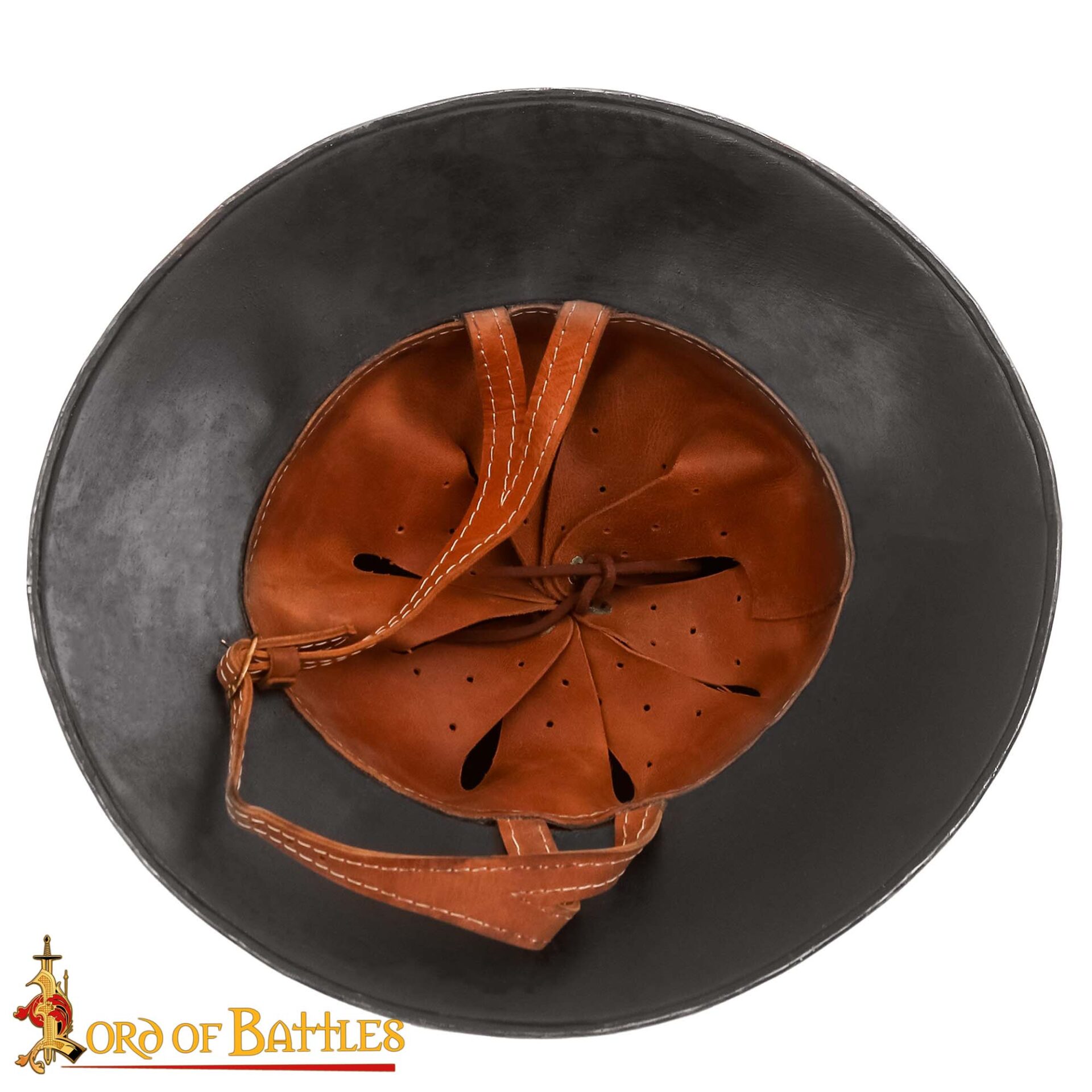14th Century Kettle Hat – Hand-Made 16 Gauge Polished Steel Helmet with Leather Suspension Kettle Hat