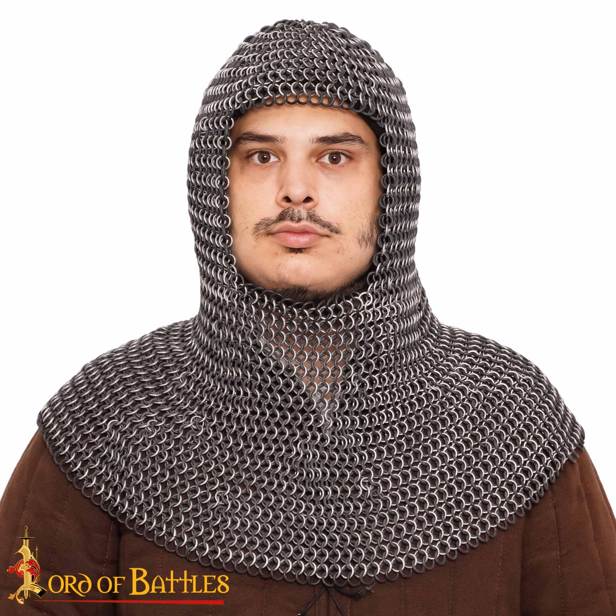 Chainmail Medieval Coif 10mm Butted Round Aluminium & Black Rubber Rings-348BK 3 Coif