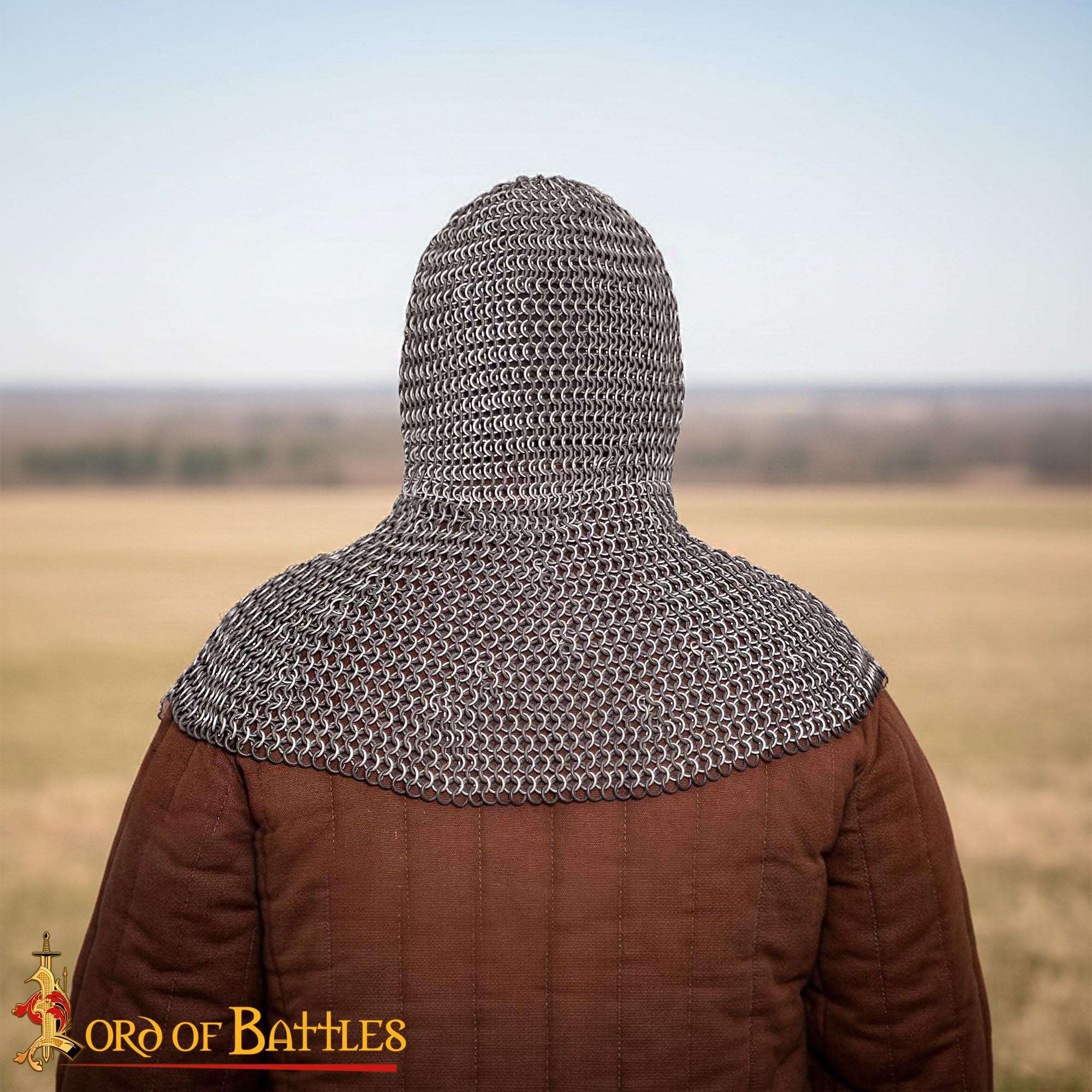 Chainmail Medieval Coif 10mm Butted Round Aluminium & Black Rubber Rings-348BK 5 Coif