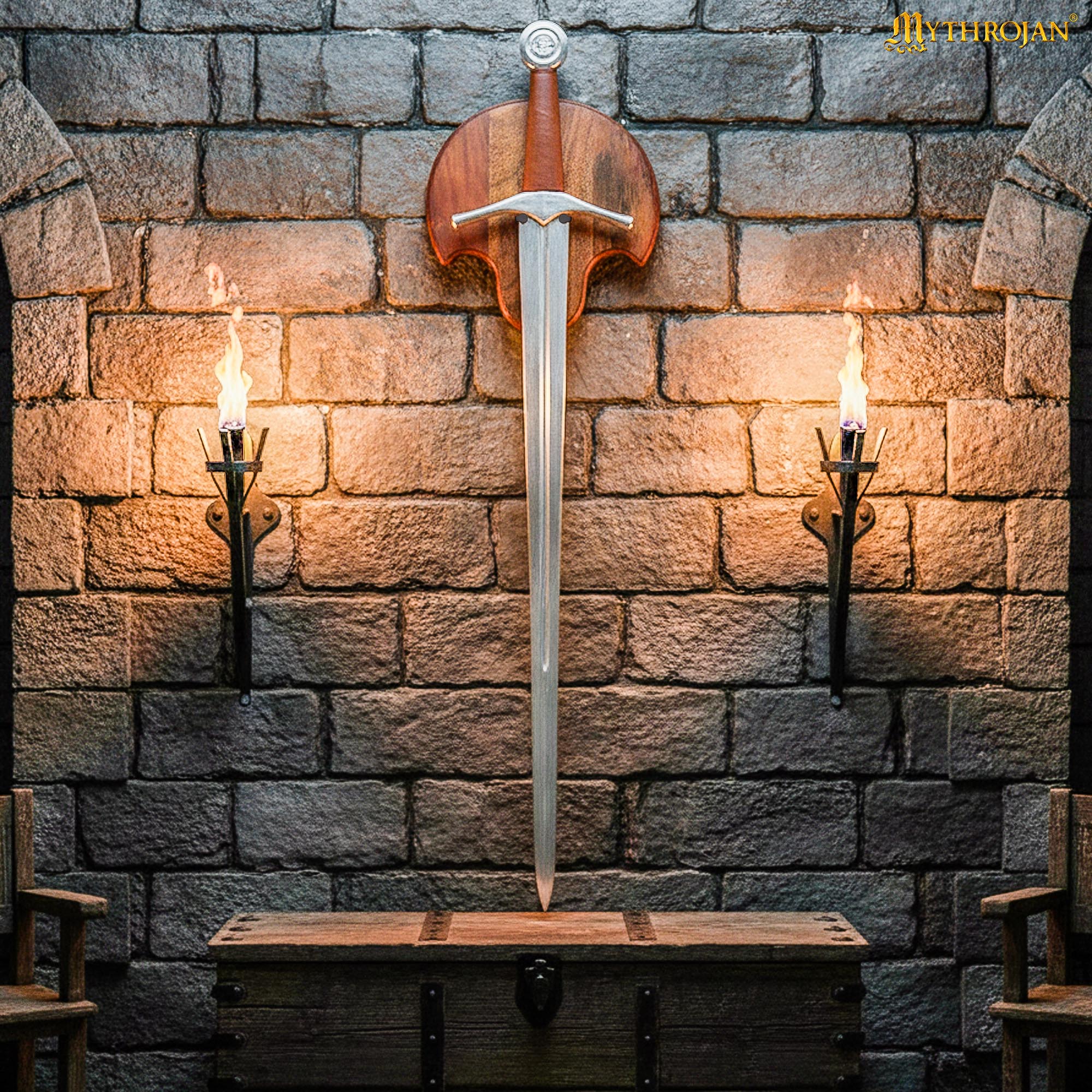 Handcrafted Wooden Sword Plaque with Wall Mount Bracket & Screws-300971 1 Sword Plaque