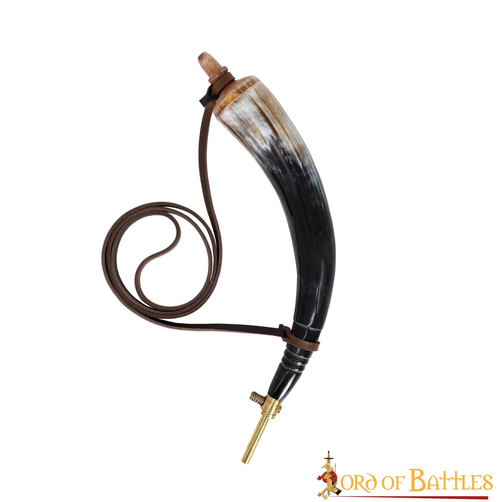 1-41-1 Medieval Viking Gun Powder Horn Functional Genuine Horn Accessory