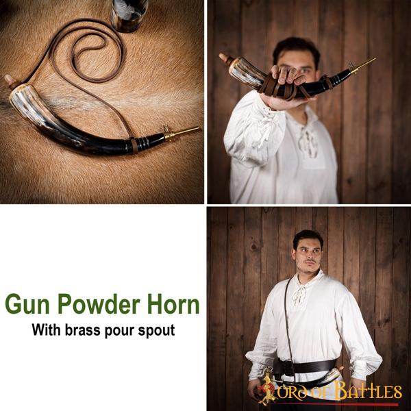 4503-pattern2 Medieval Viking Gun Powder Horn Functional Genuine Horn Accessory